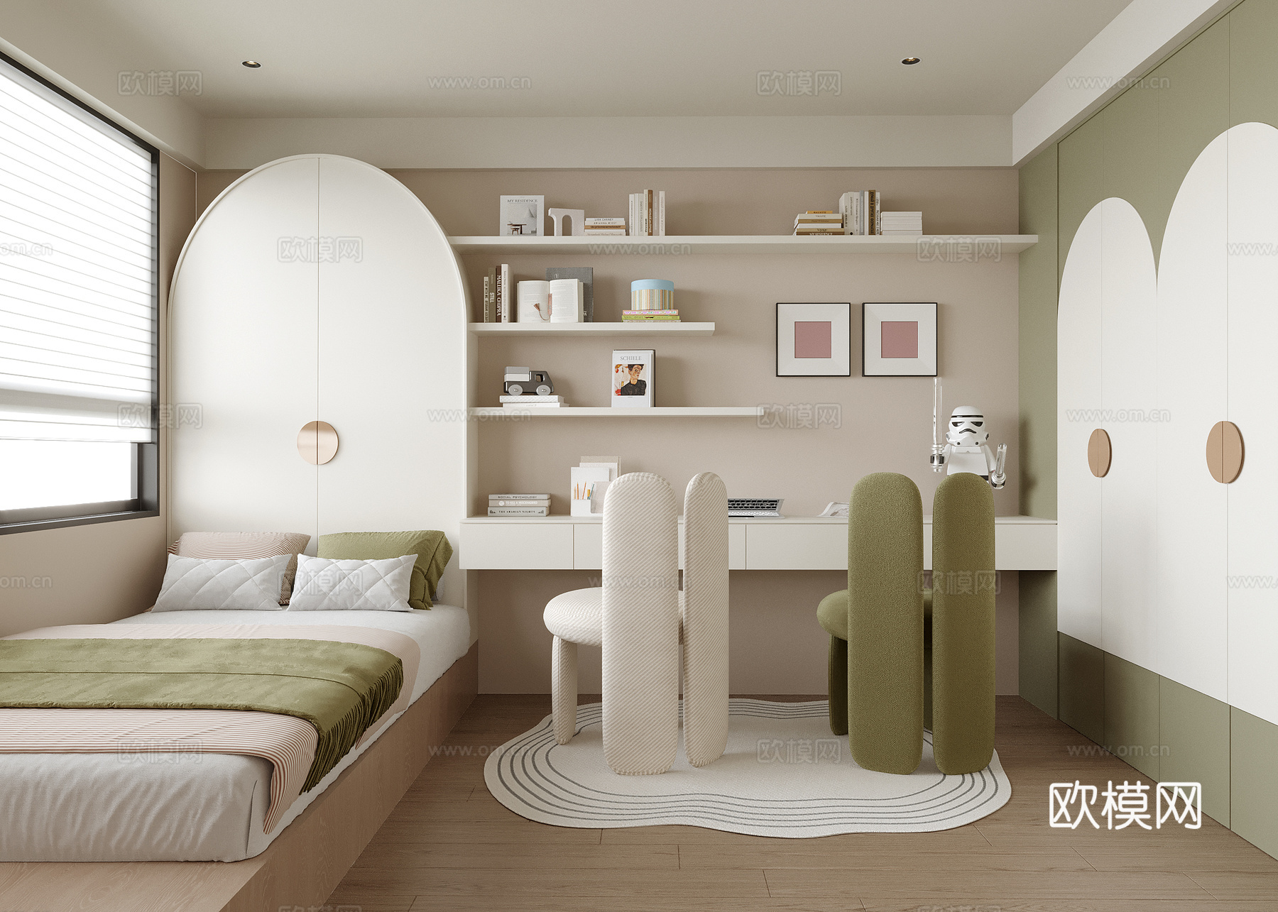 现代榻榻米卧室 儿童房 榻榻米床su模型