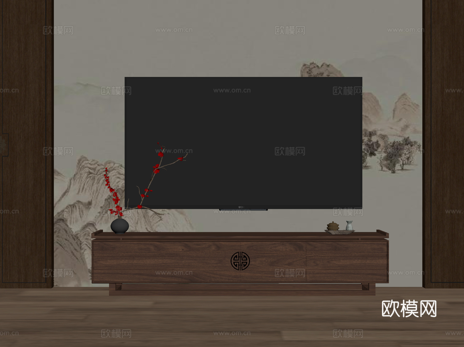 新中式电视柜su模型