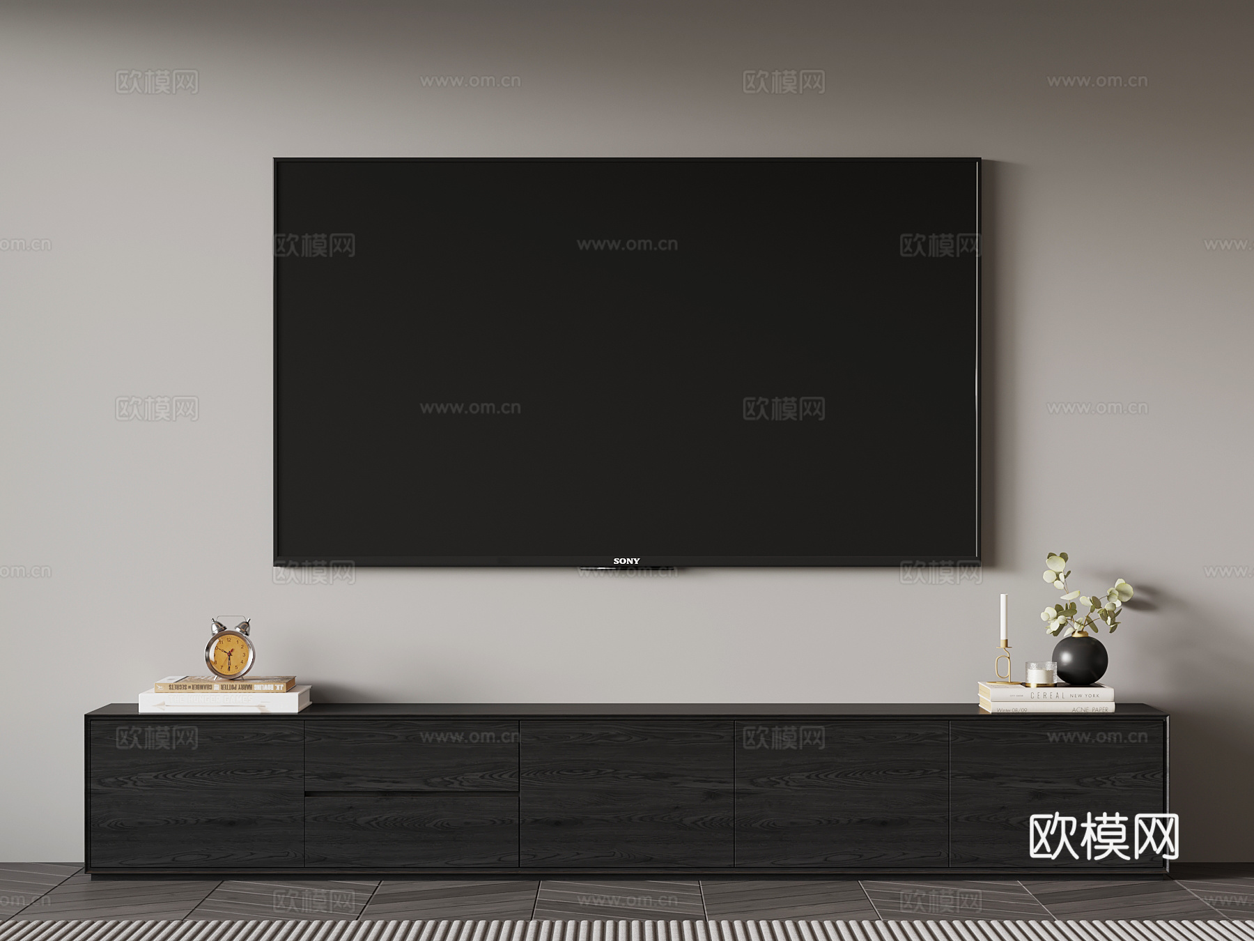 现代意式电视柜 实木电视柜su模型下载（渲染图1）