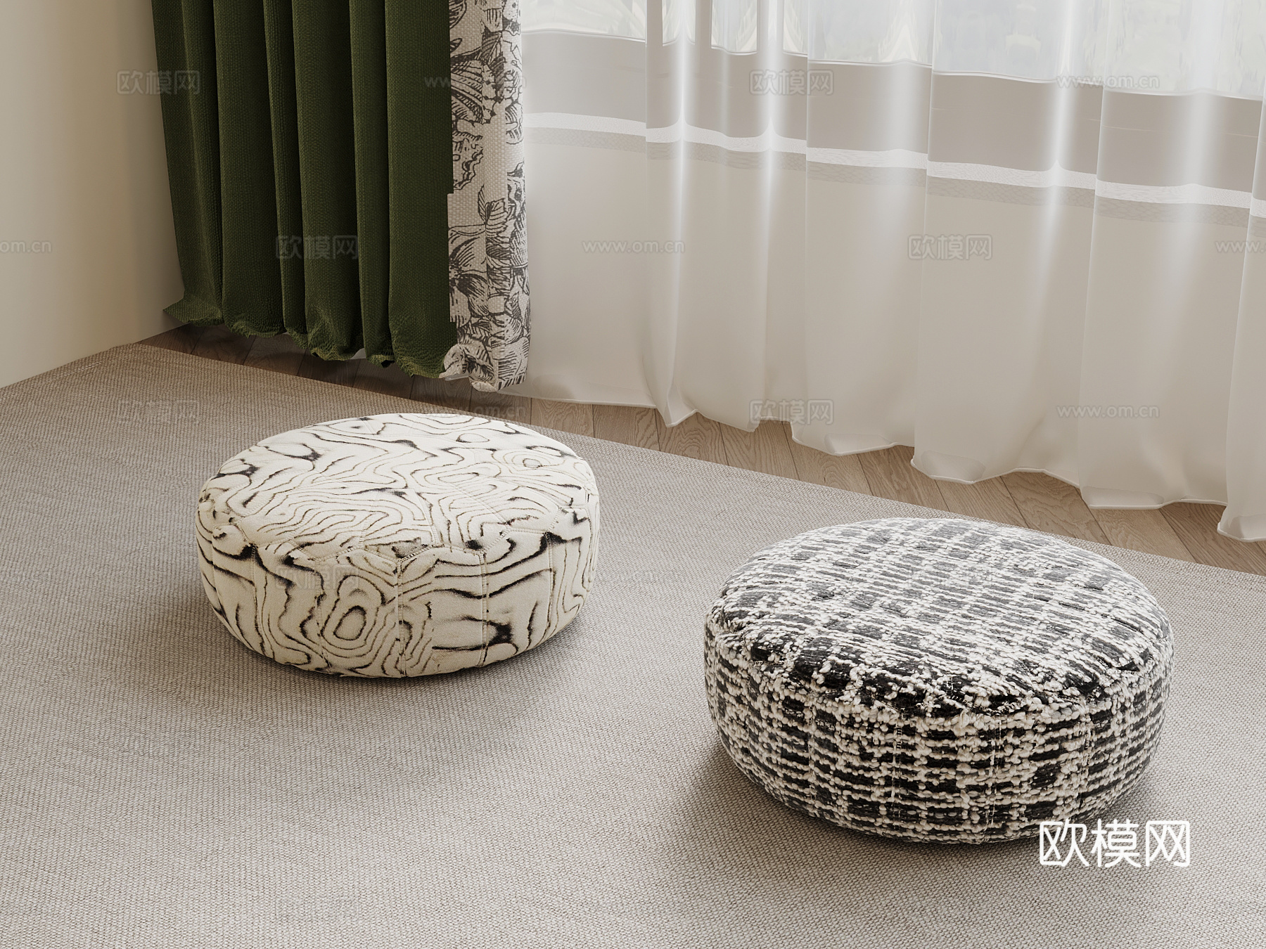 现代中古风沙发凳 布艺换鞋凳su模型