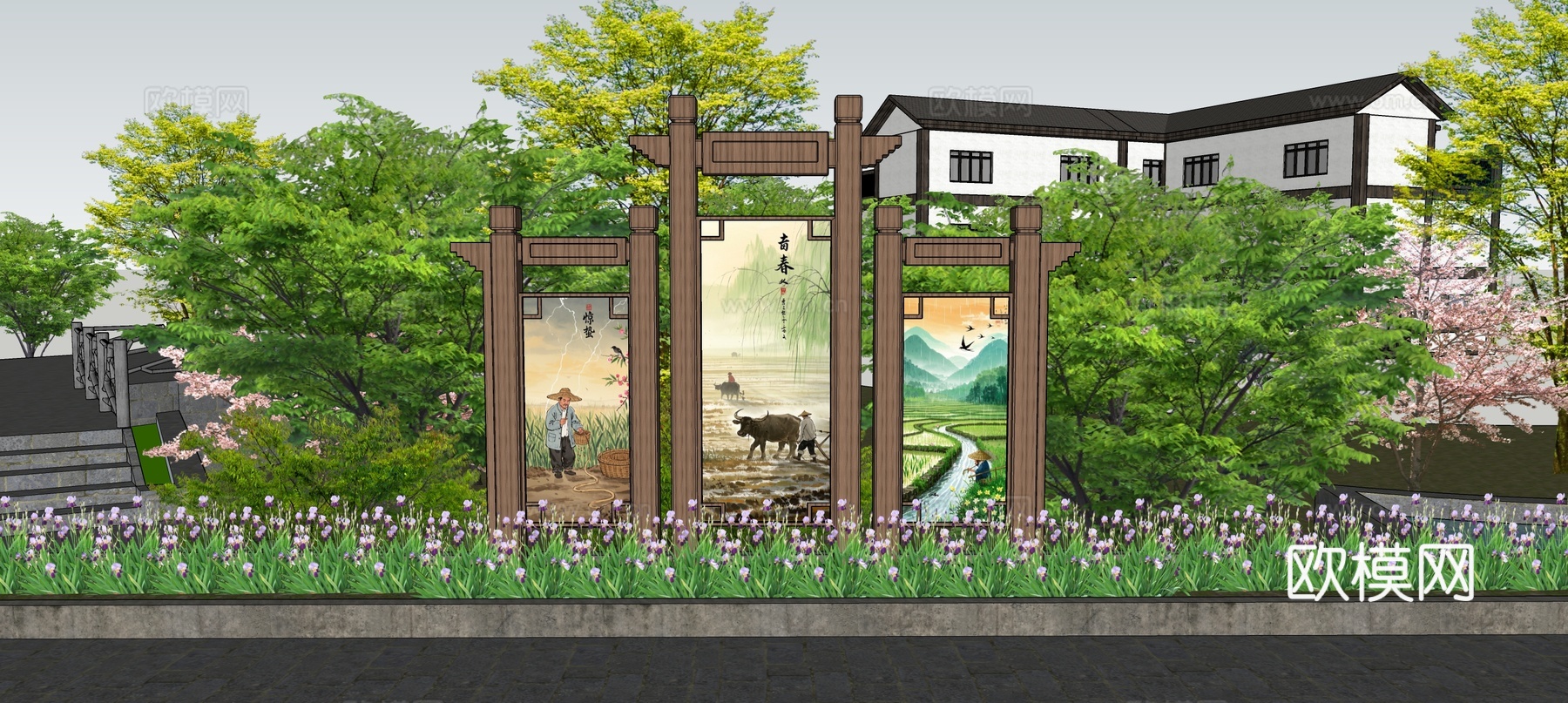 乡村宣传栏su模型