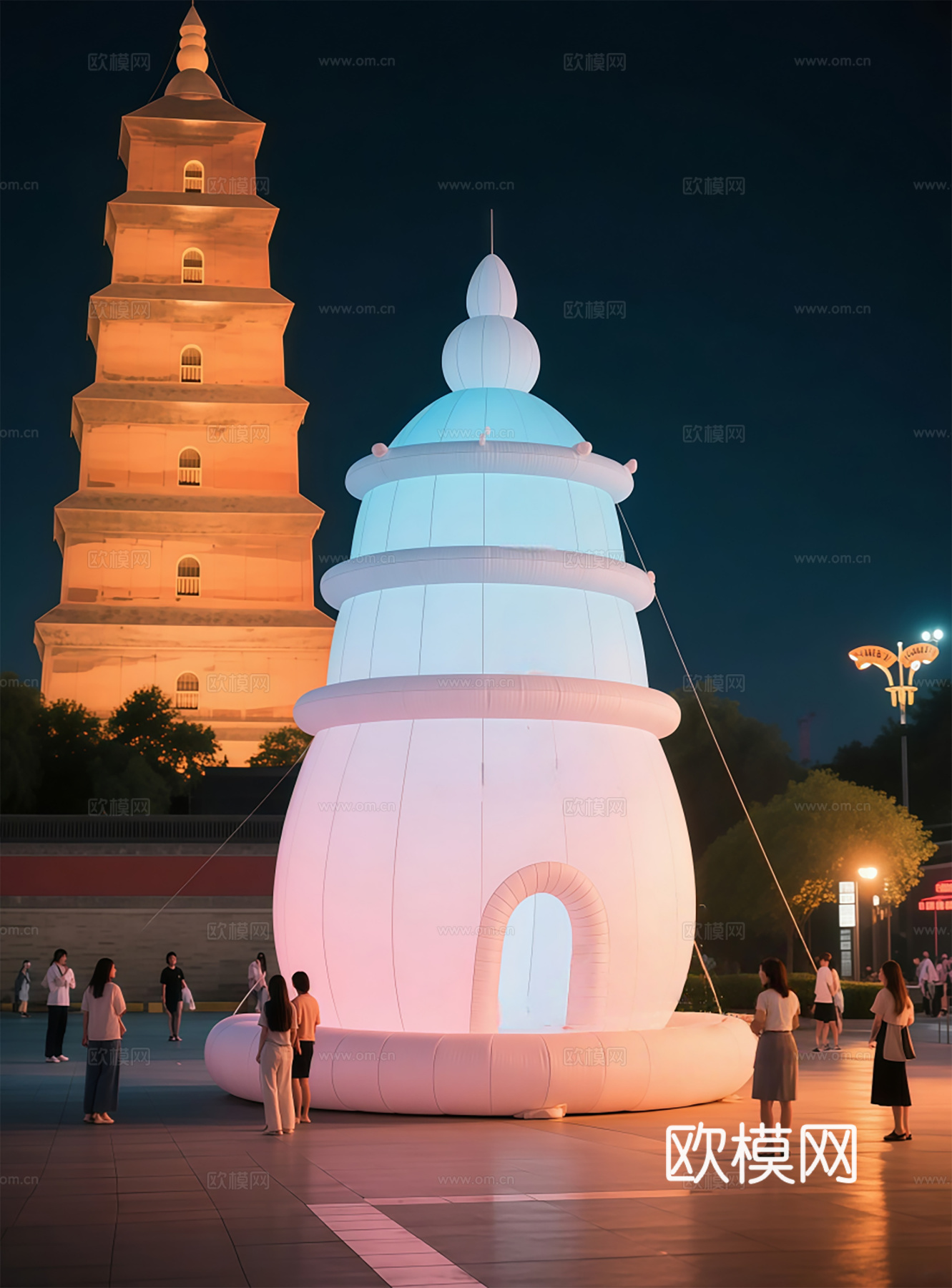 大雁塔艺术装置 国潮网红艺术装置 景观广场网红打卡 网红建筑su模型