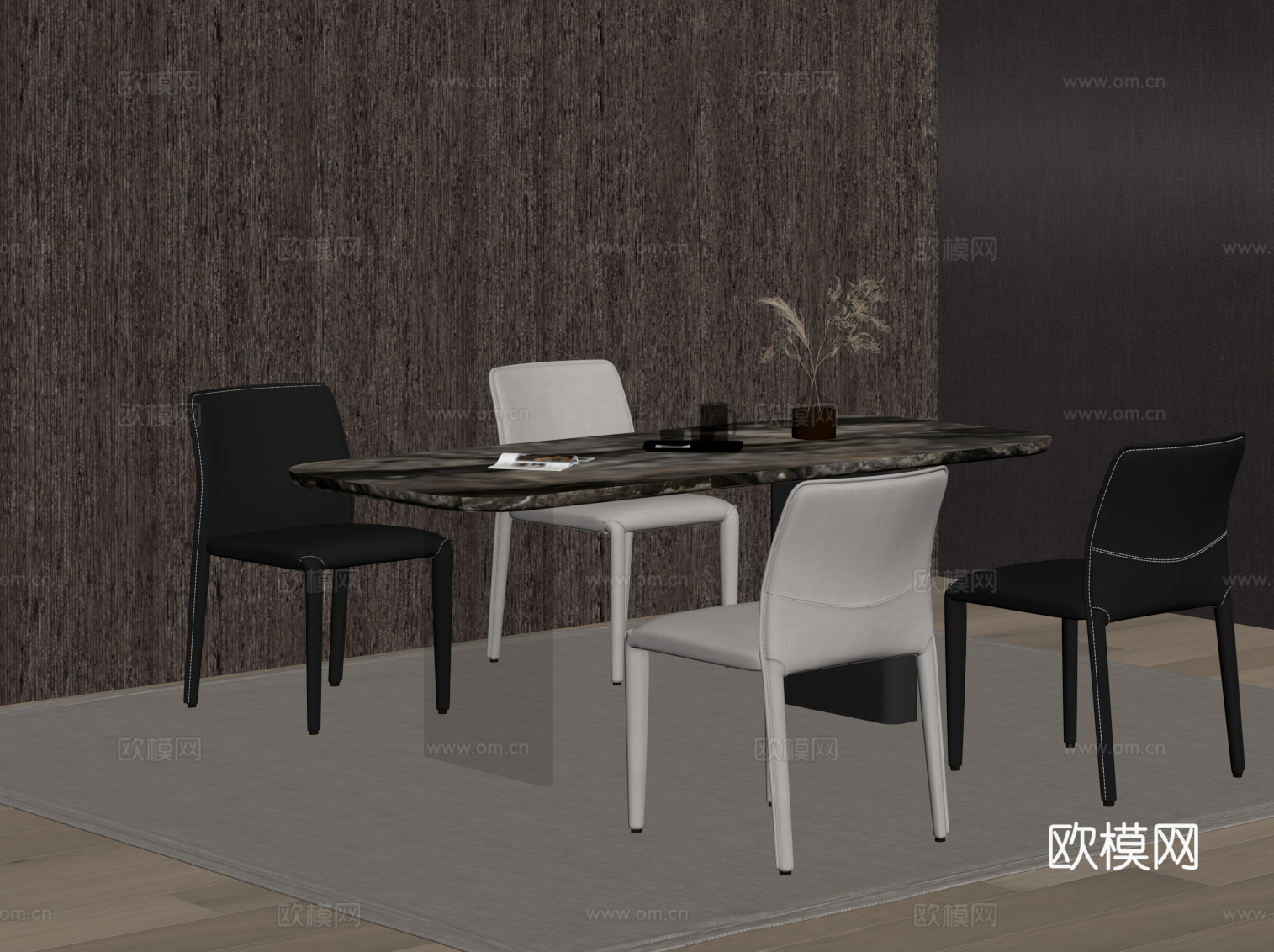 现代极简餐桌椅 多人餐桌su模型