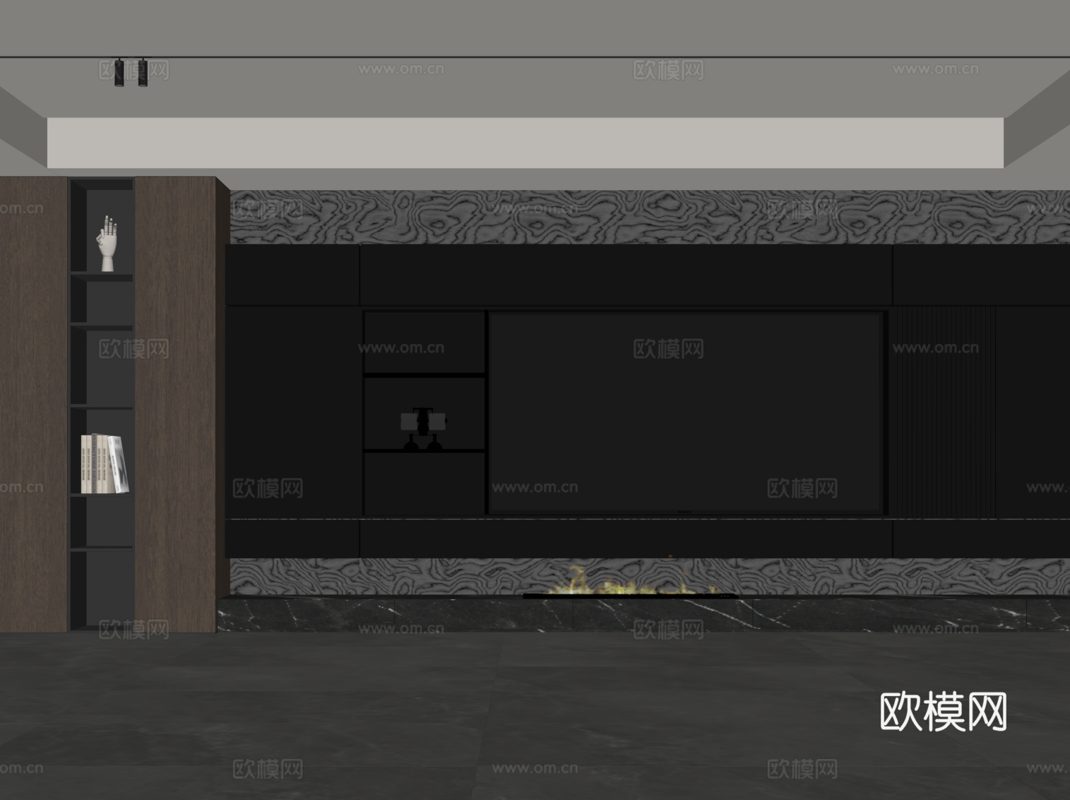 现代意式电视背景墙 电视柜su模型
