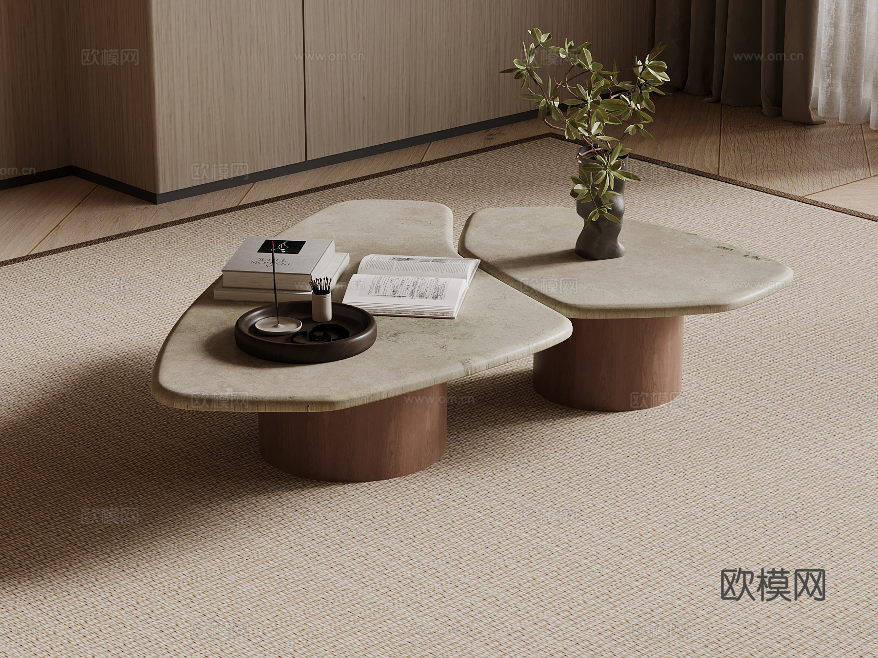 侘寂中古风茶几 异形茶几su模型