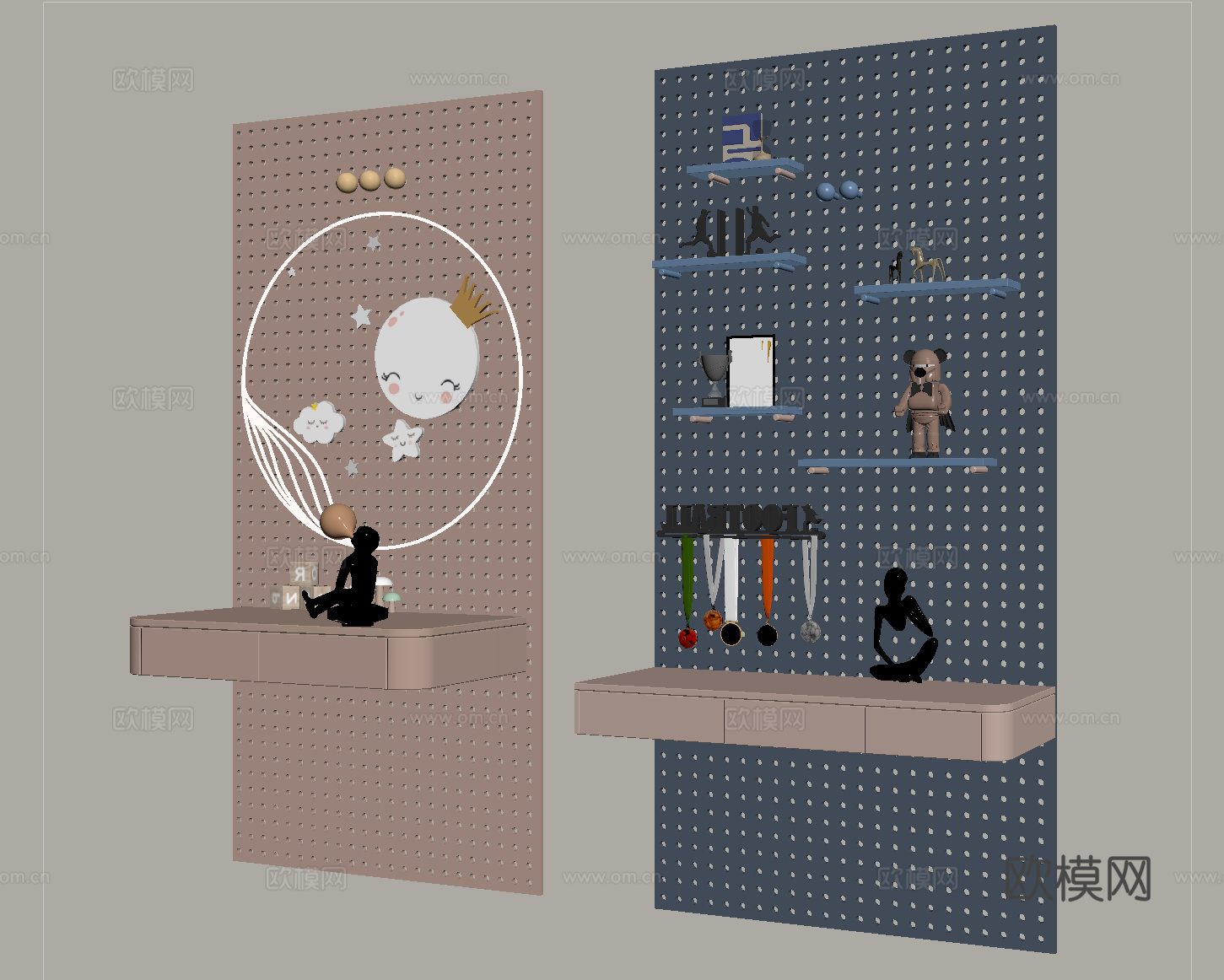 现代洞洞板 置物架su模型