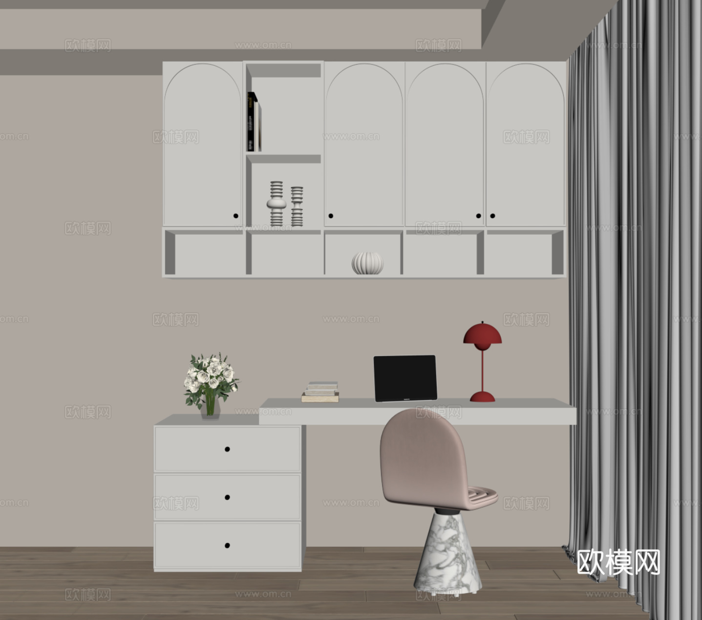 法式奶油风书桌椅su模型