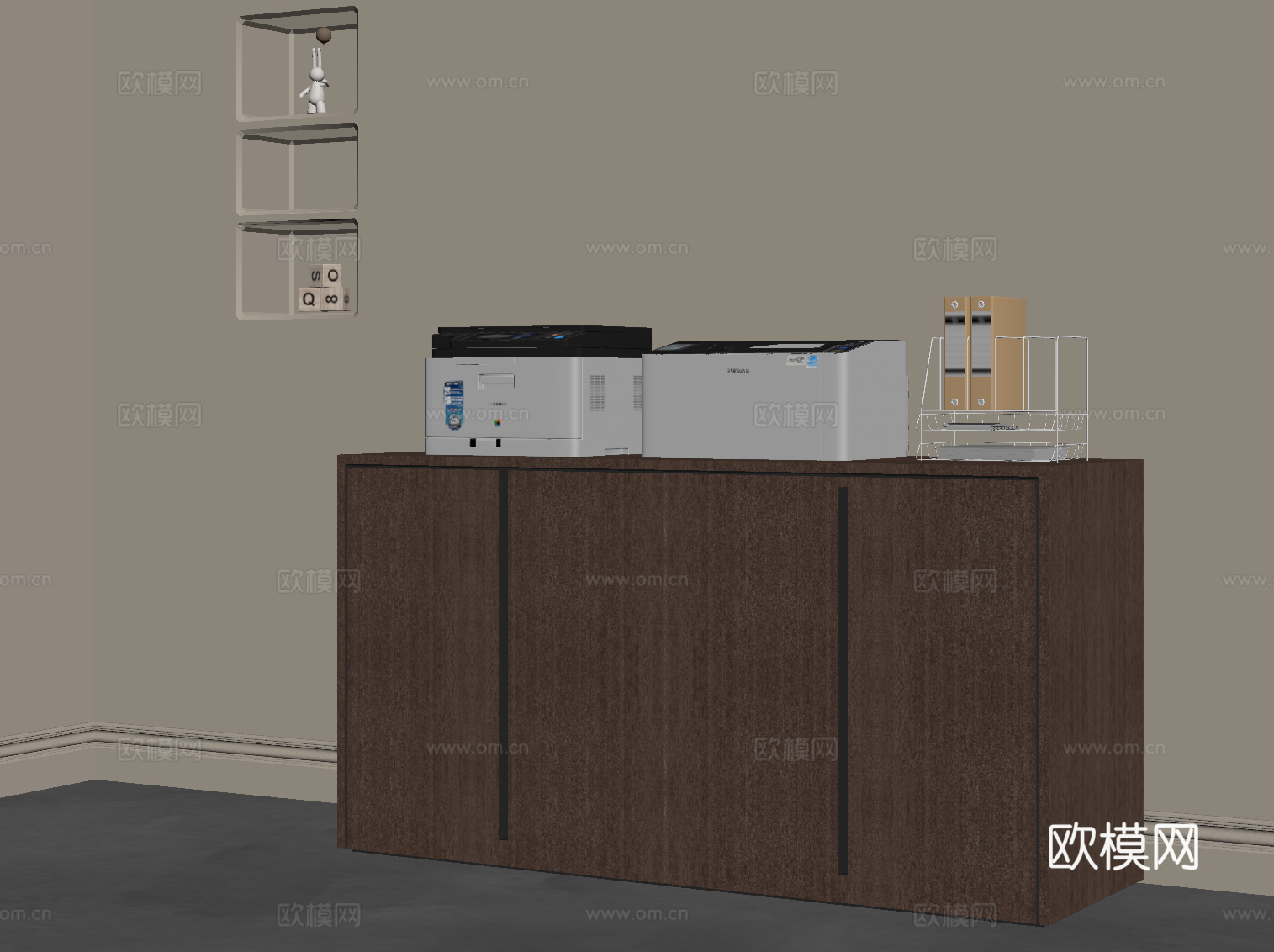 现代中古风文件柜 储物柜su模型