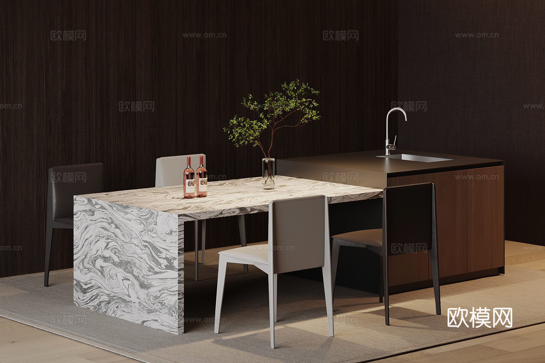 现代岛台 餐桌椅3d模型下载_ID16150988_3dmax免费模型-欧模网