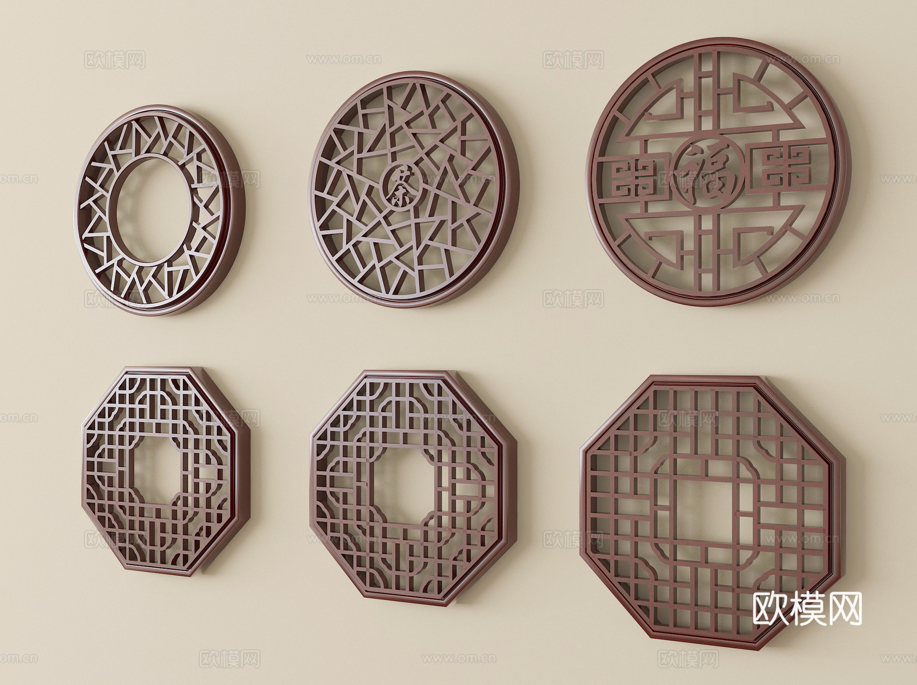 中式窗格 镂空窗 花窗su模型