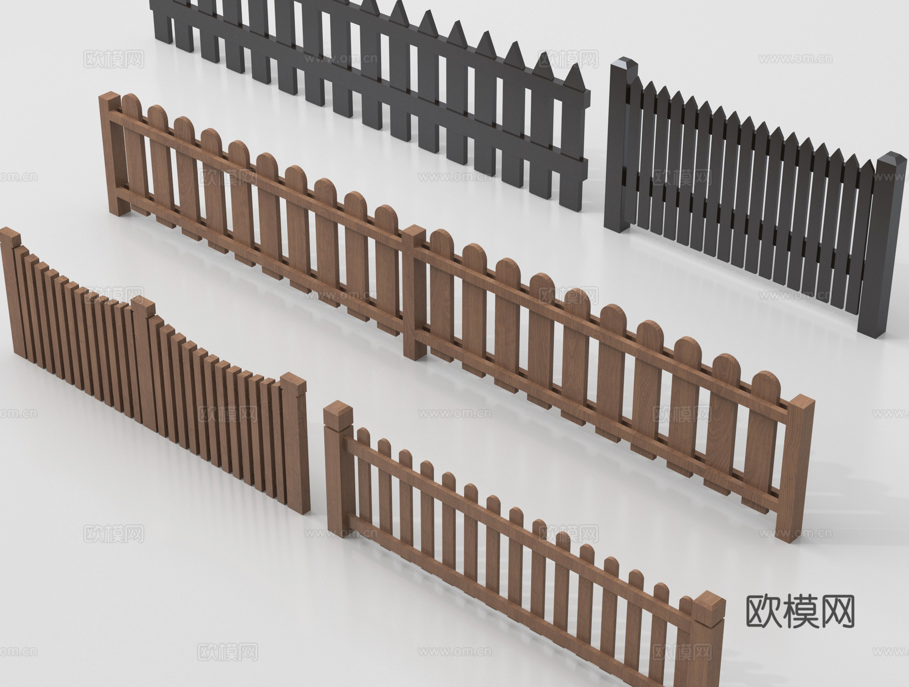 现代户外防腐木栅栏 庭院木栅栏 篱笆隔断 实木护栏su模型