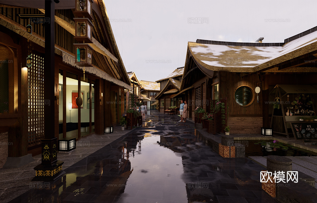 新中式商业街 民宿建筑 仿古建筑su模型