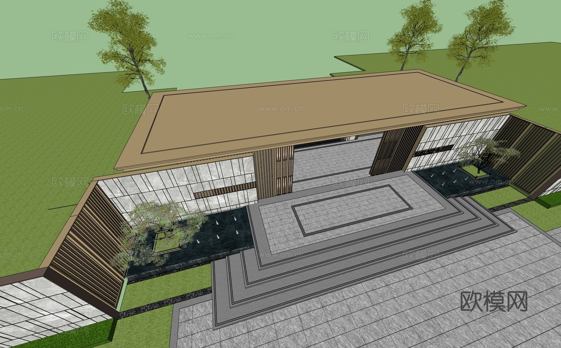 小区住宅大门入口 小区入户门 酒店式门楼 售楼处景观大门 喷su模型