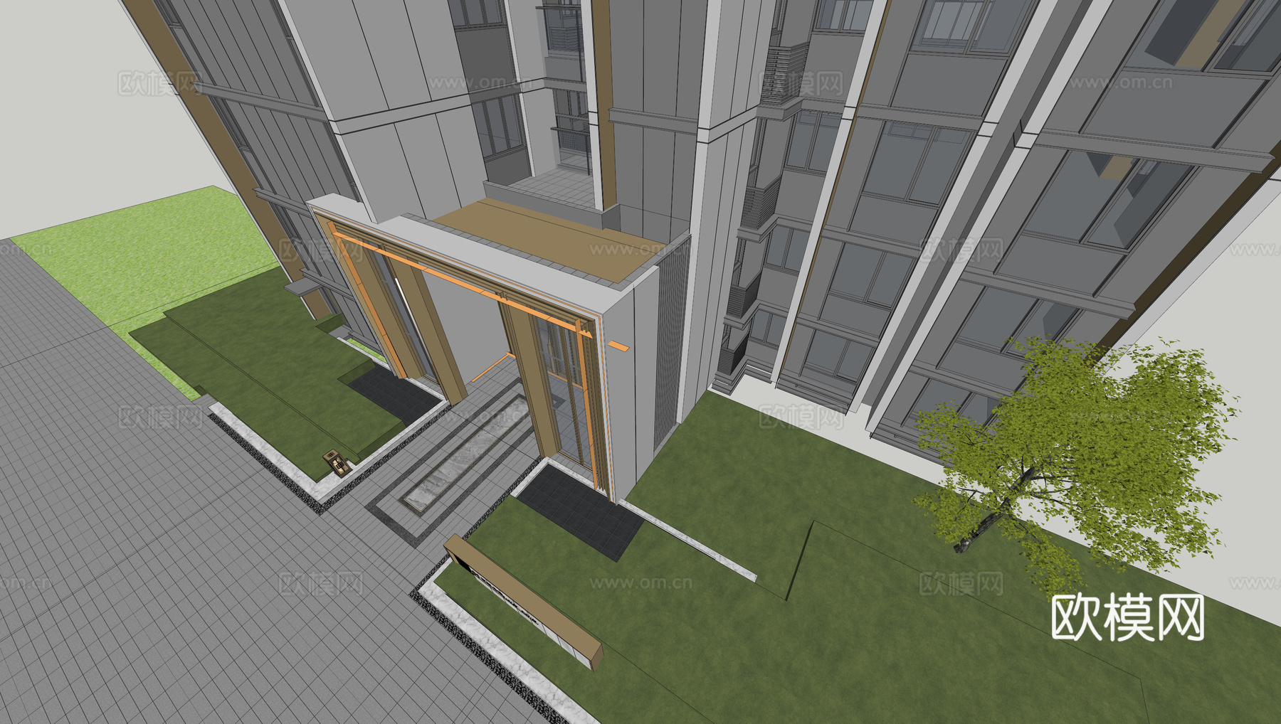 小区单元门入口 住宅楼大门入口 小区入户门 单元门 公司一楼su模型