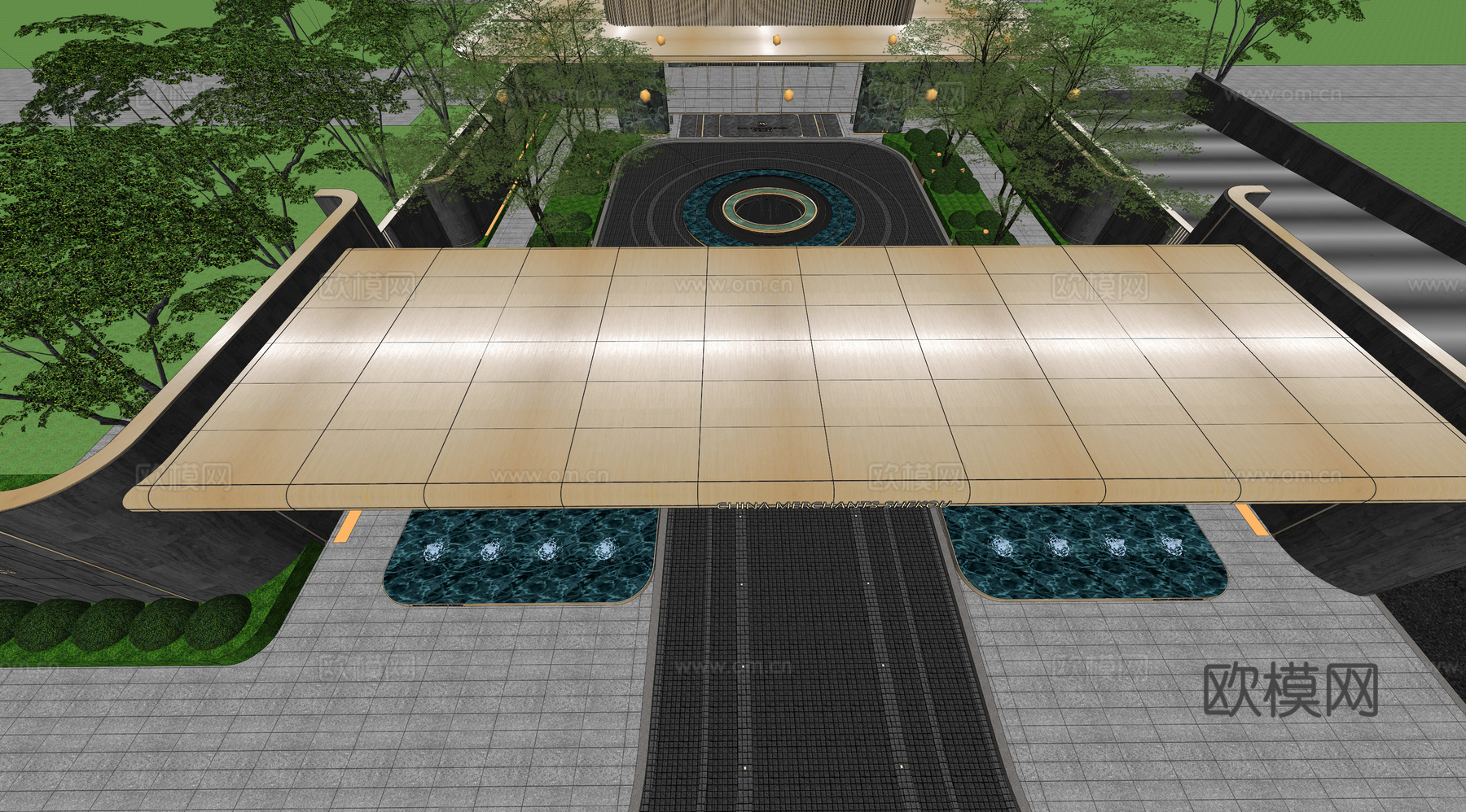 小区住宅大门入口 小区入户门 酒店式门楼 售楼处景观大门 喷su模型