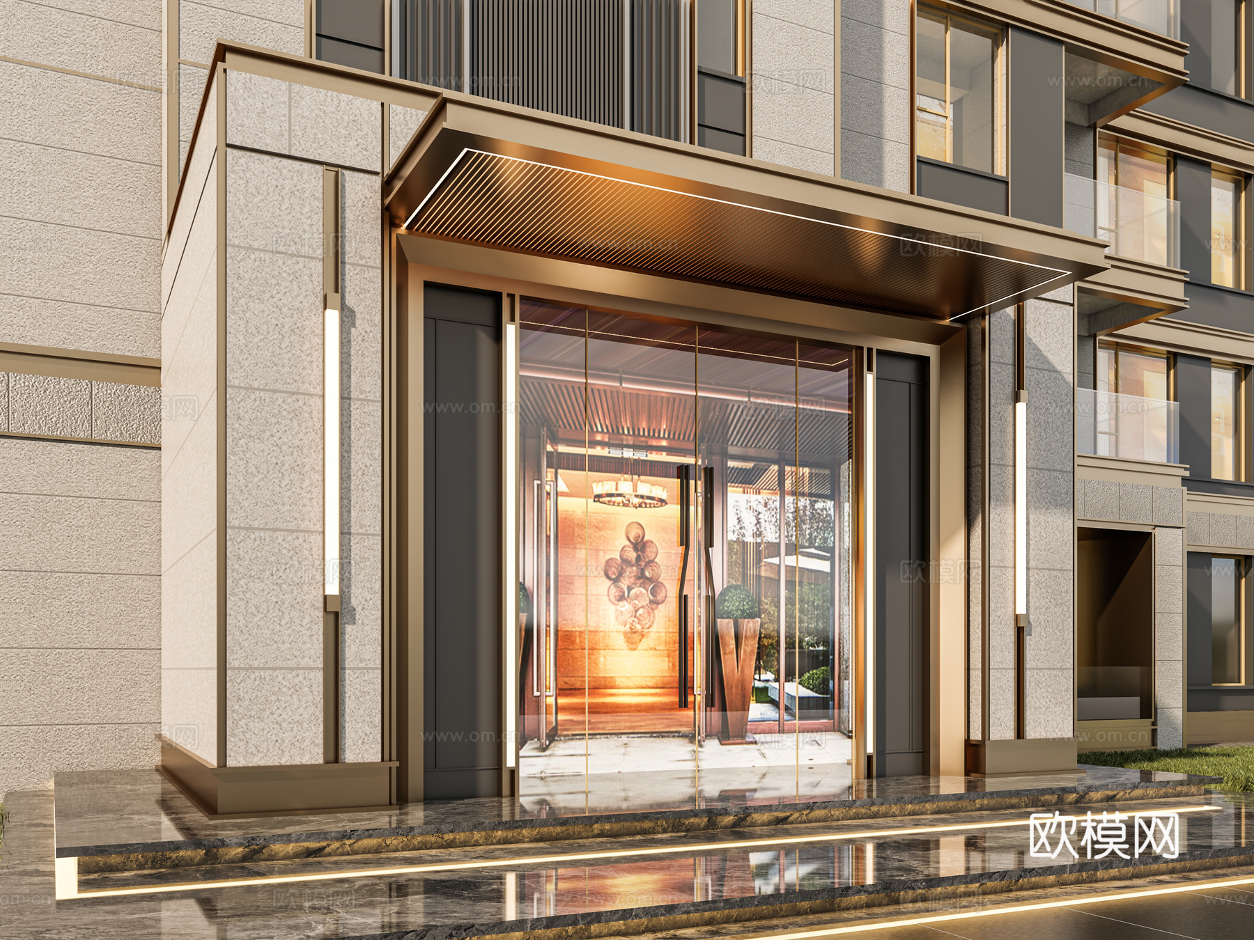 小区单元门入口 住宅楼大门入口 小区入户门 单元门 公司一楼su模型