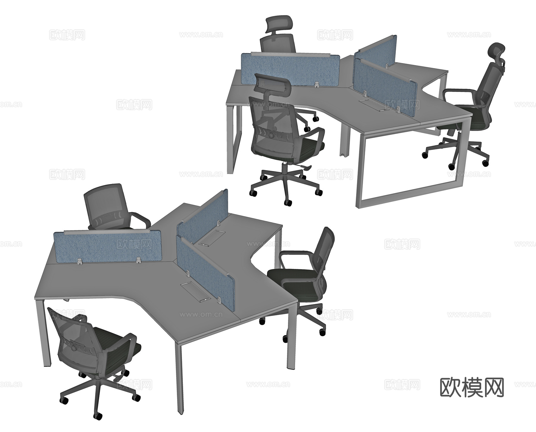 现代办公桌椅组合 办公桌 桌屏 桌上屏 职员桌 条桌 工位su模型
