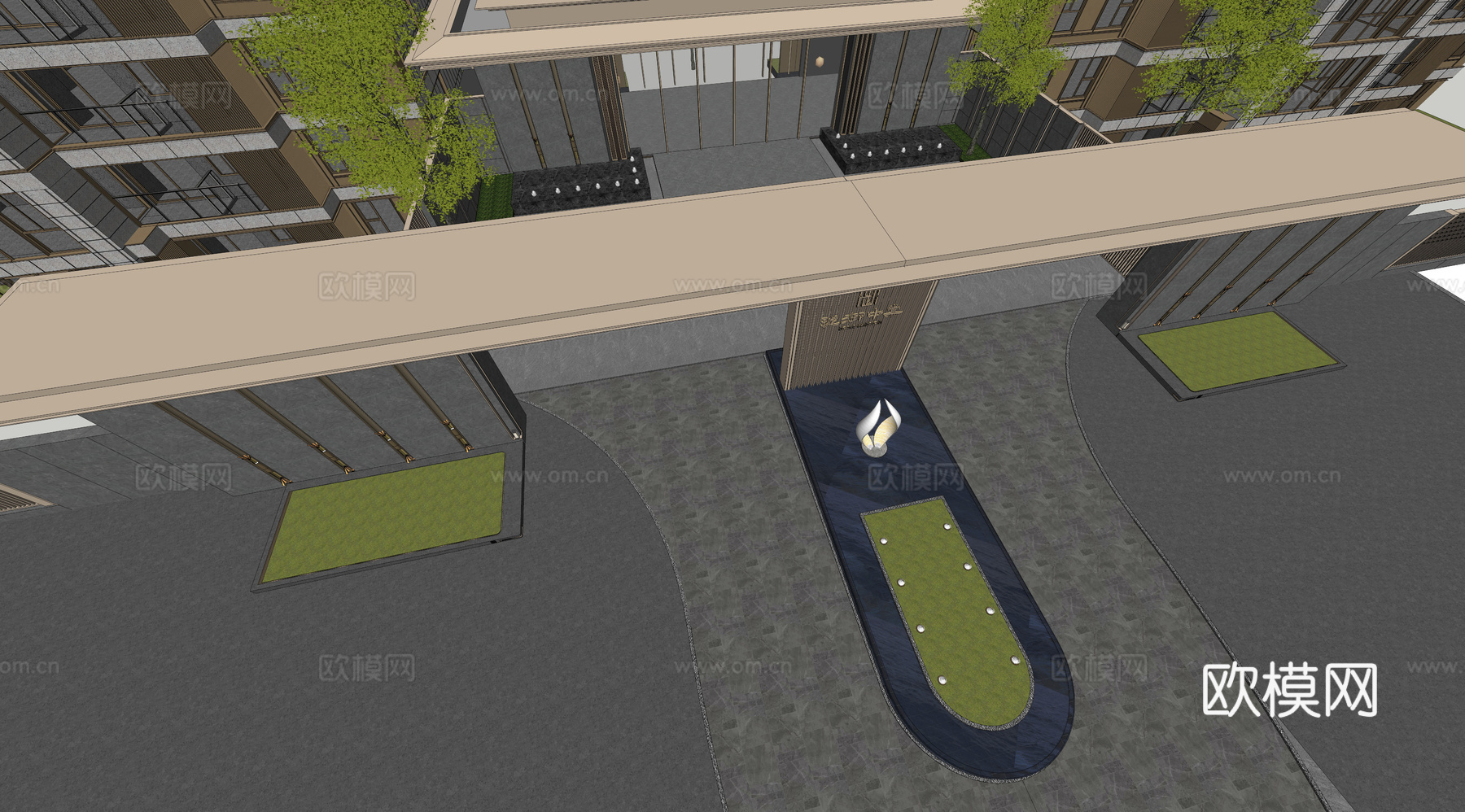 小区住宅大门入口 小区入户门 酒店式门楼 售楼处景观大门 喷su模型