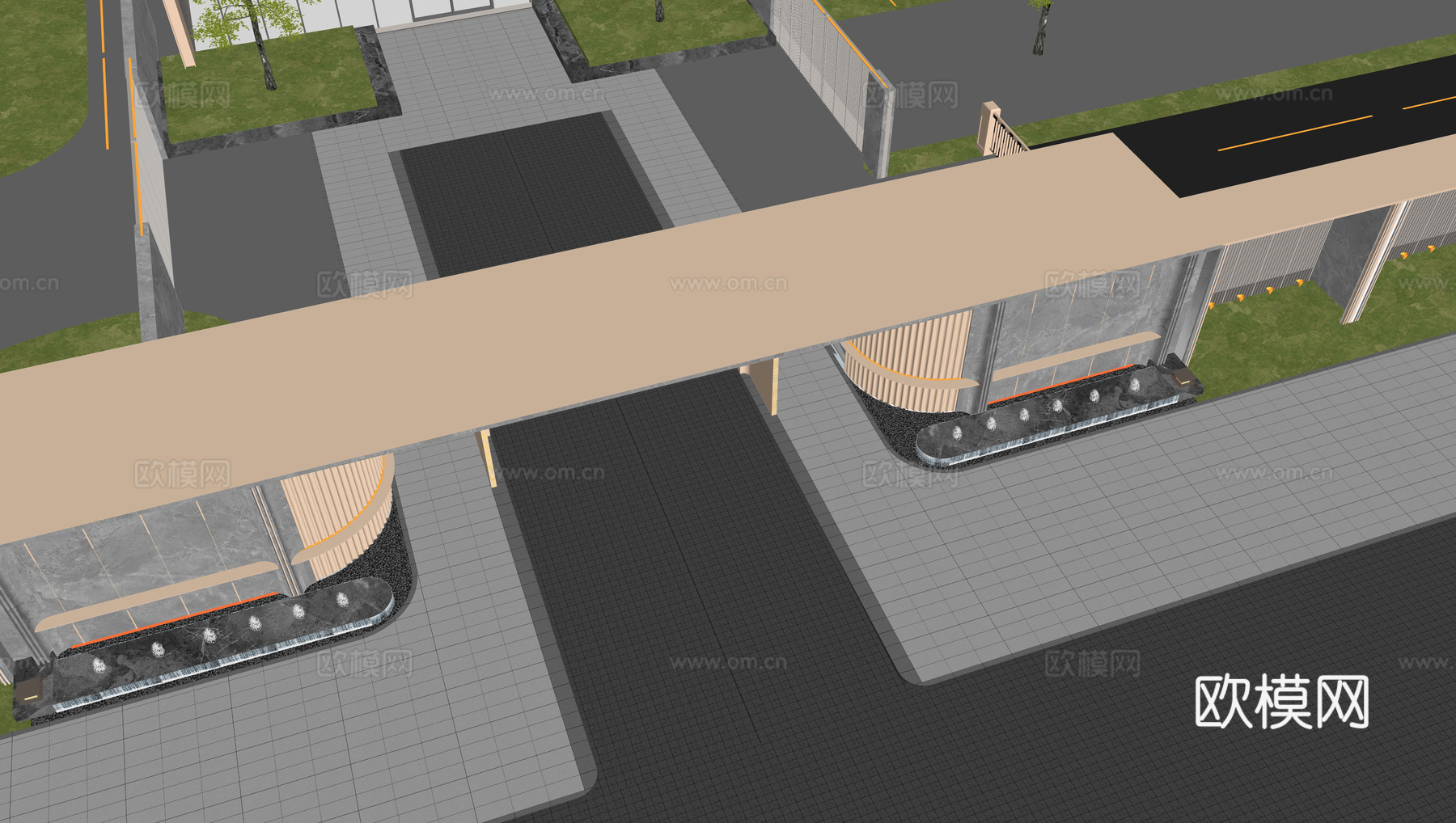 小区住宅大门入口 小区入户门 酒店式门楼 售楼处景观大门 喷su模型