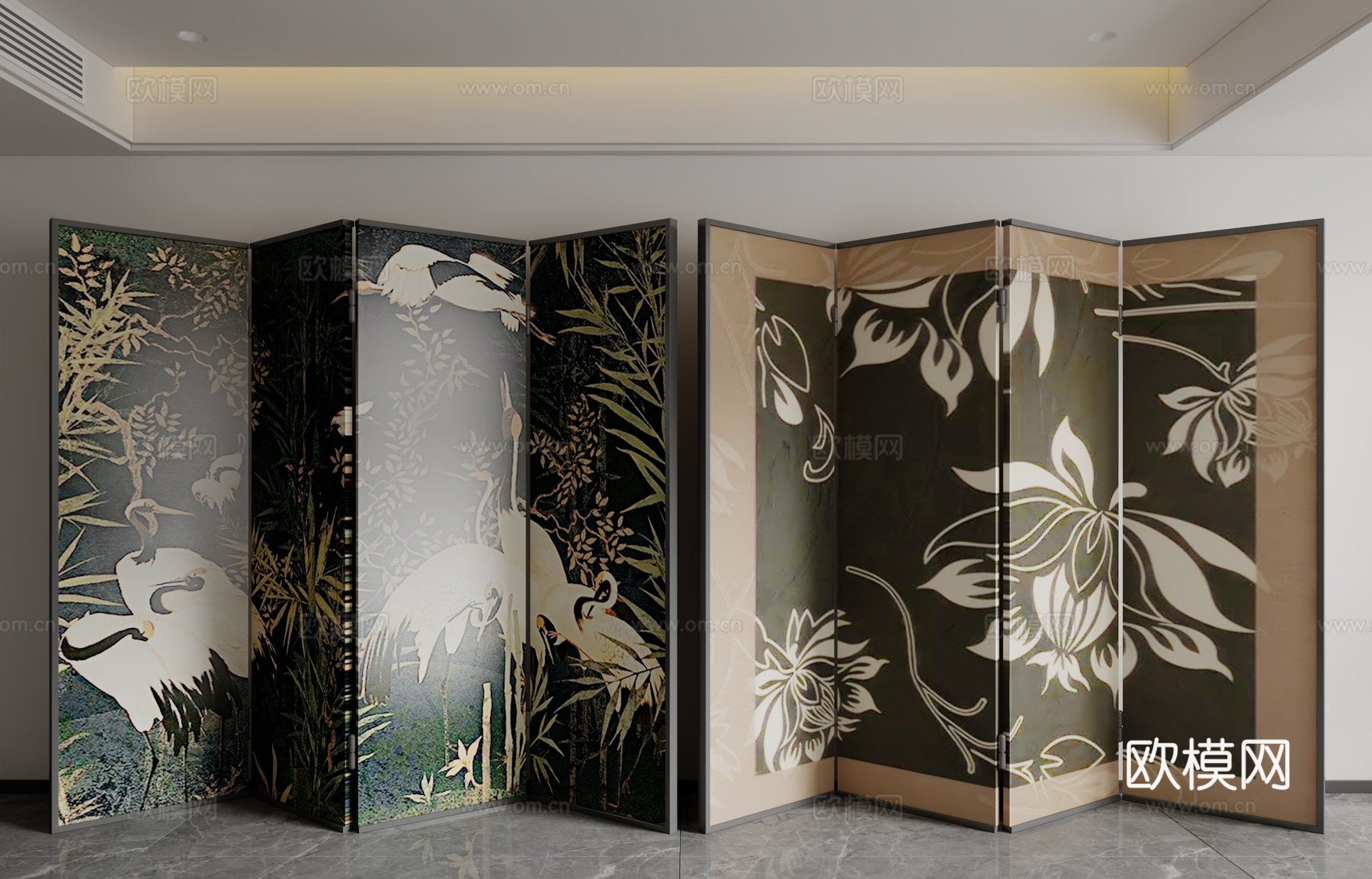 现代中古风屏风3d模型下载