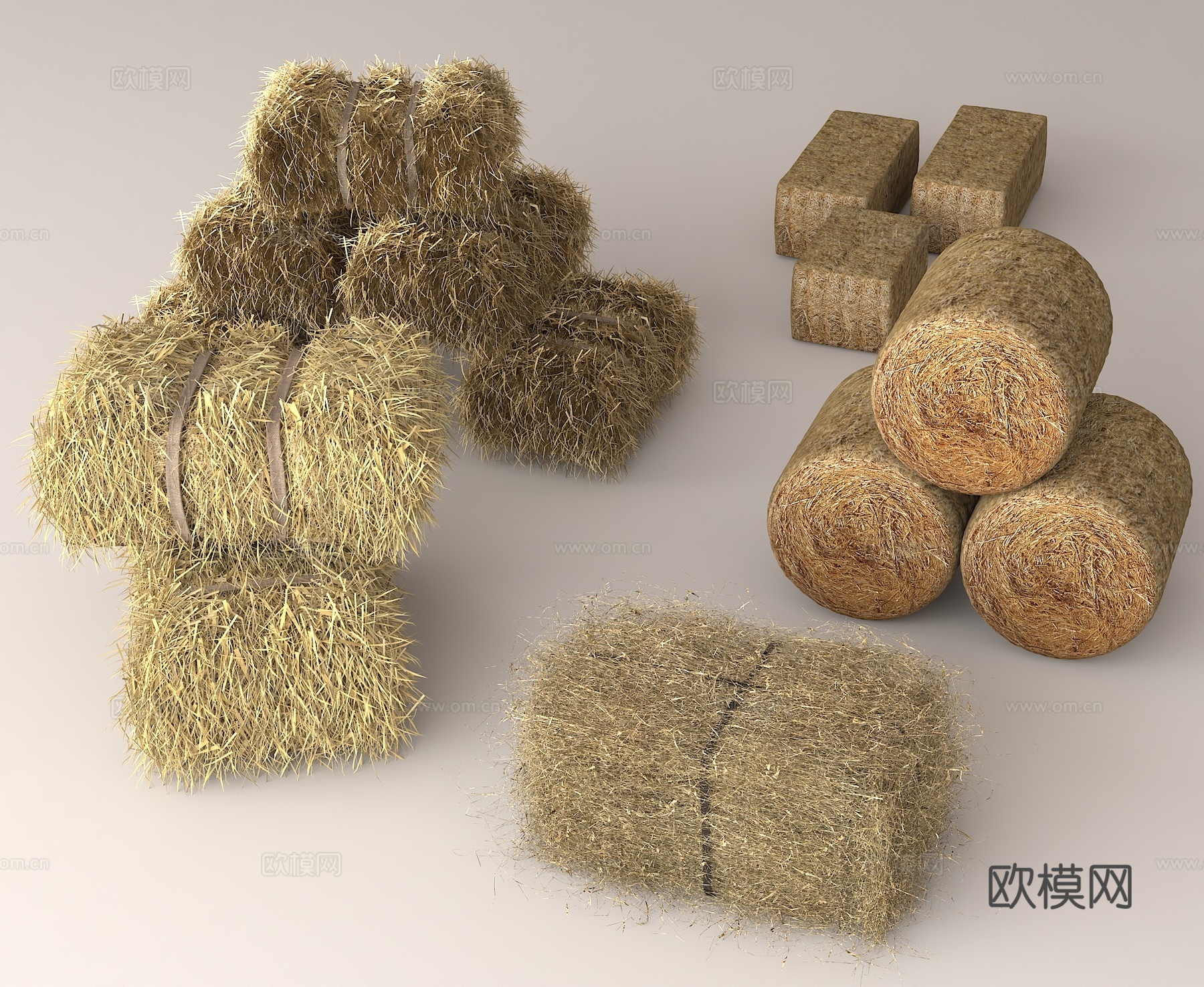 干草捆 农业素材 干草堆 农场元素 乡村风格 畜牧业材料su模型