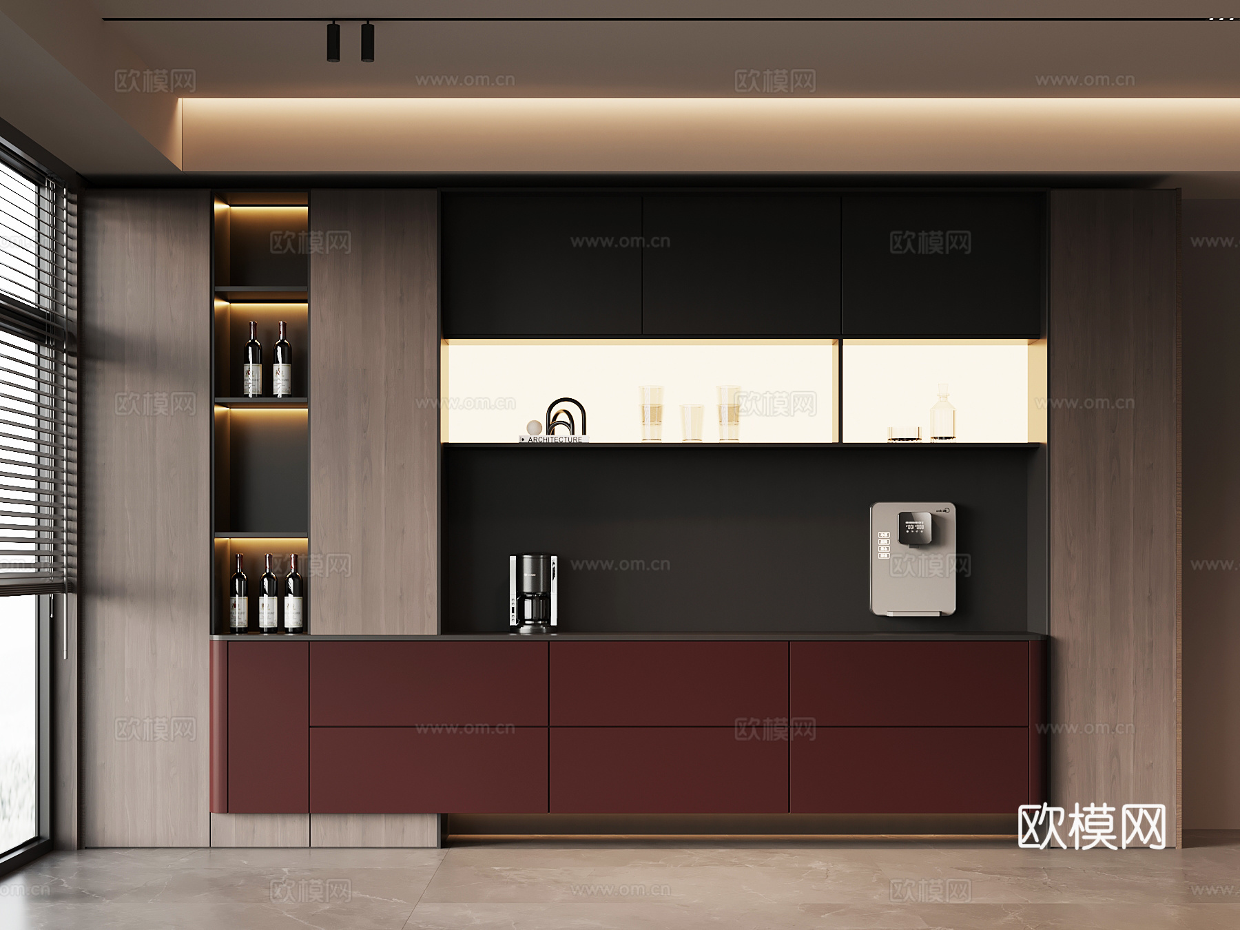 现代意式酒柜 餐边柜 橱柜su模型