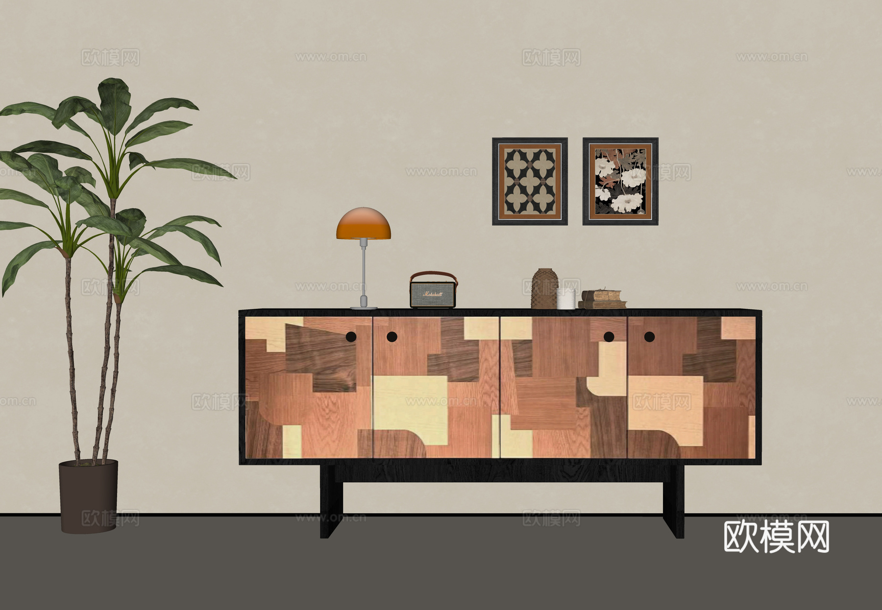 宋式玄关柜 装饰柜 边柜 台灯su模型