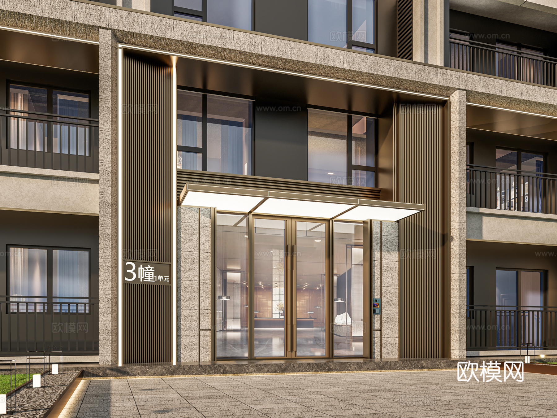 小区单元门入口 住宅楼大门入口 小区入户门 单元门 公司一楼su模型
