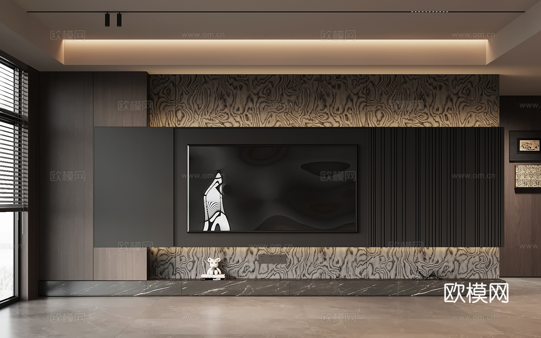 现代意式电视背景墙su模型