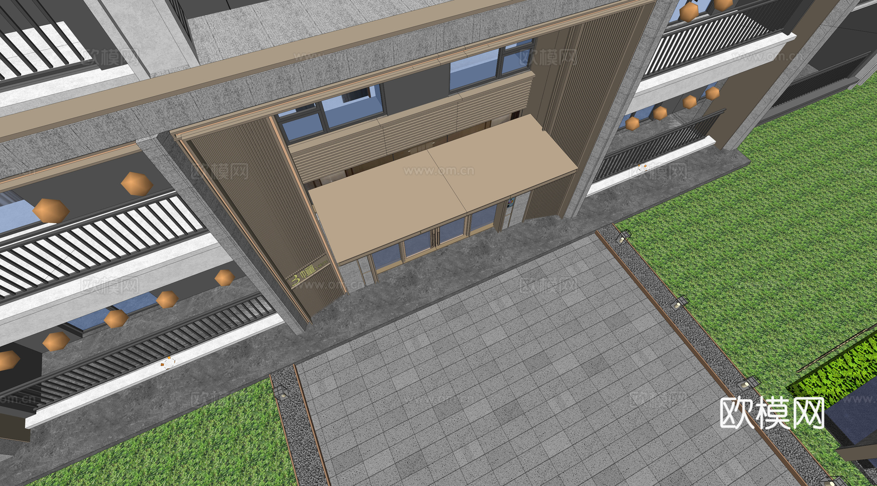 小区单元门入口 住宅楼大门入口 小区入户门 单元门 公司一楼su模型