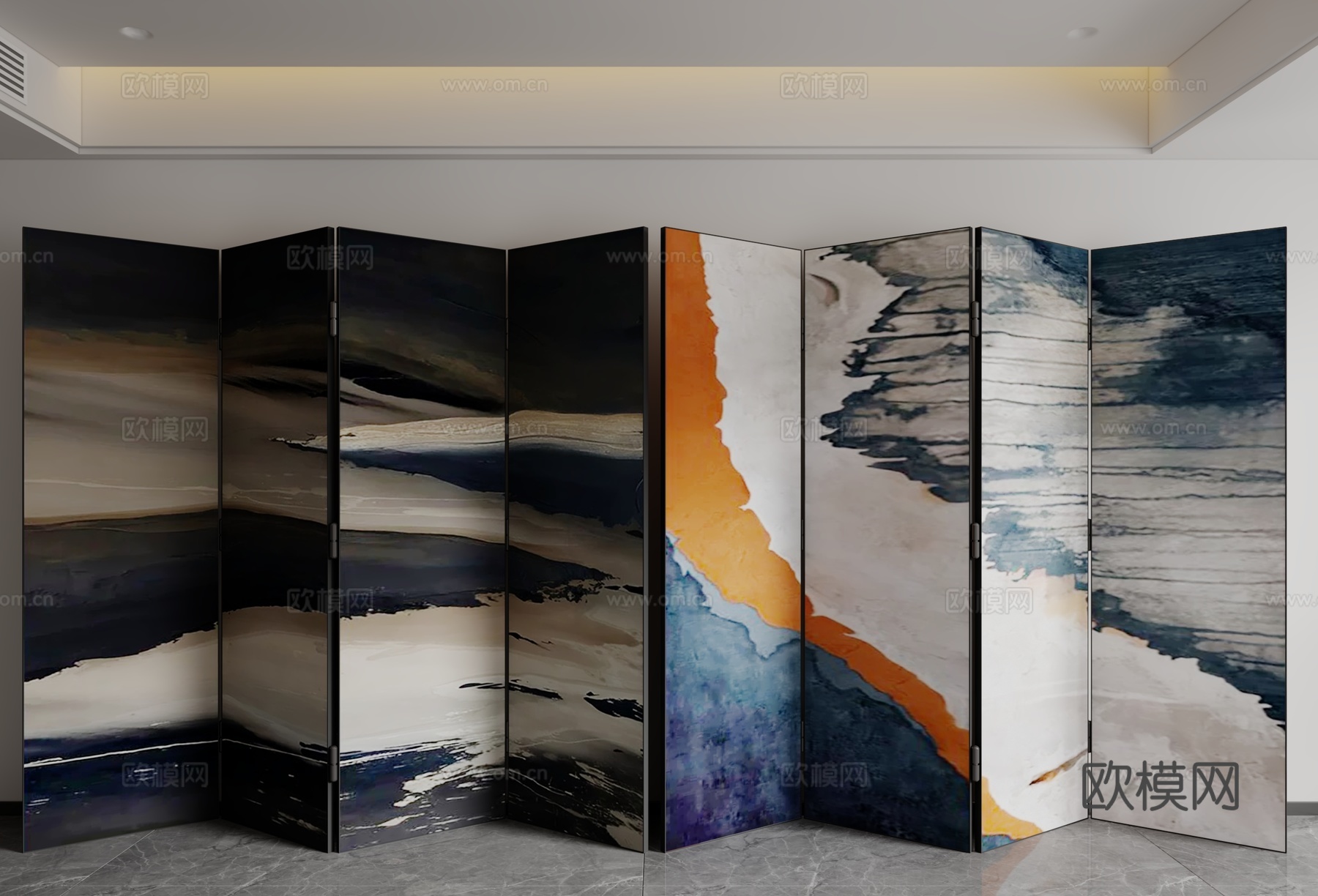 现代中古风屏风3d模型下载