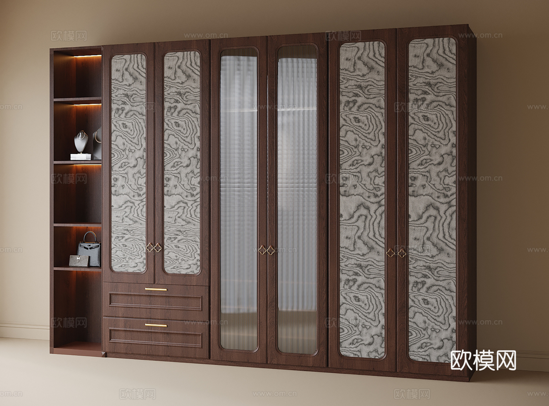复古风衣柜3d模型下载