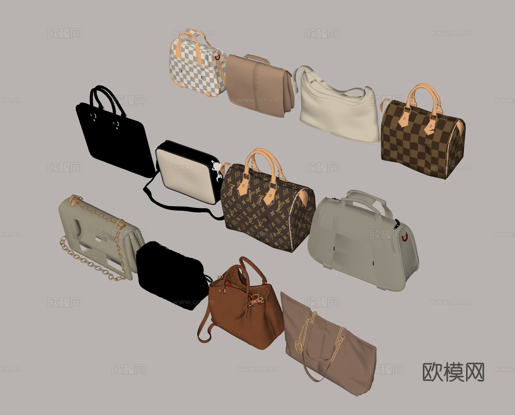 经典花纹手提包 奢侈品包 时尚配饰 品牌包 女包 男士公文包su模型