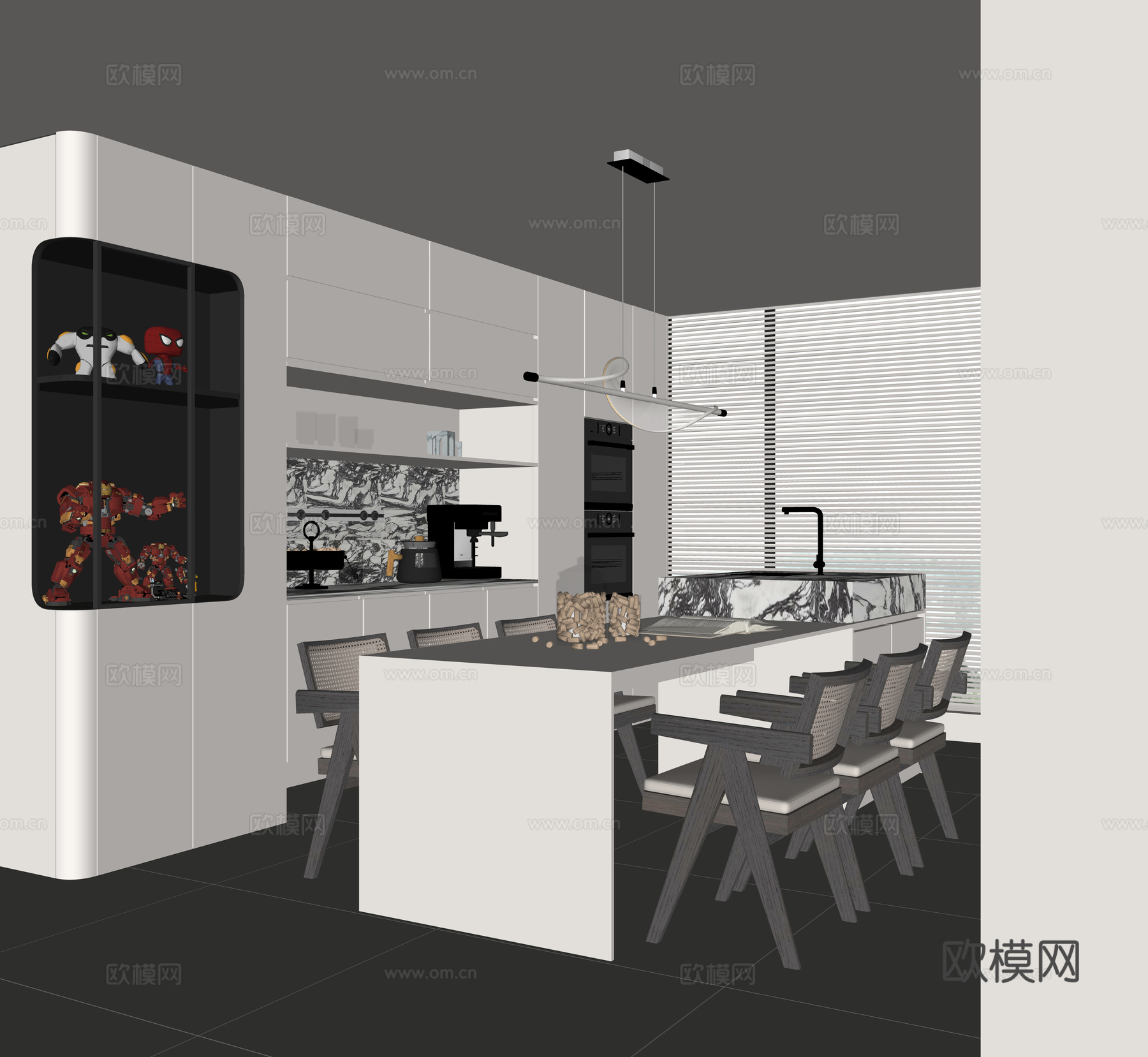 现代岛台餐厅su模型