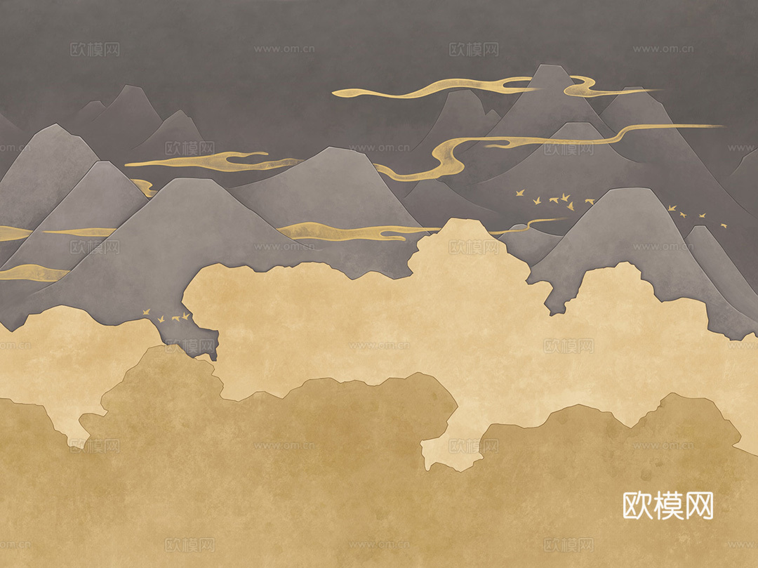 中式新中式抽象壁纸壁画