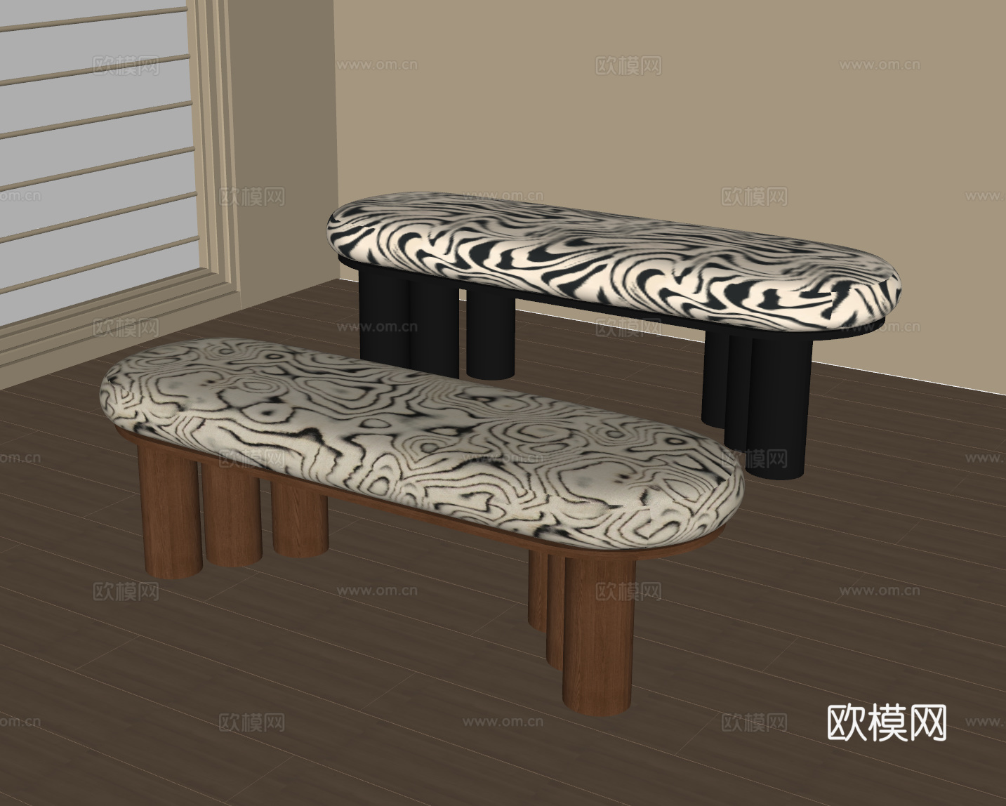 现代中古换鞋凳 长凳su模型