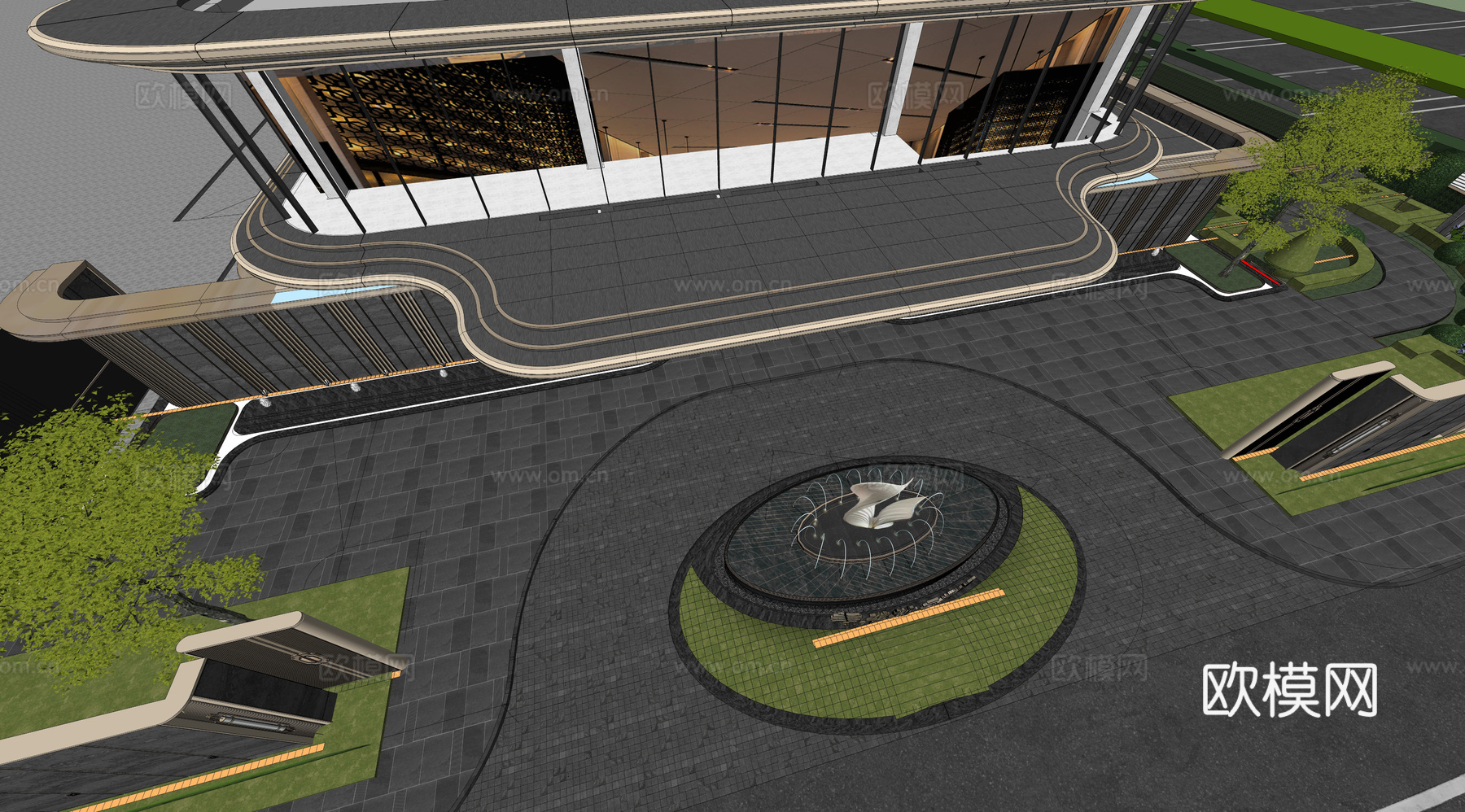 小区住宅大门入口 小区入户门 酒店式门楼 售楼处景观大门 喷su模型