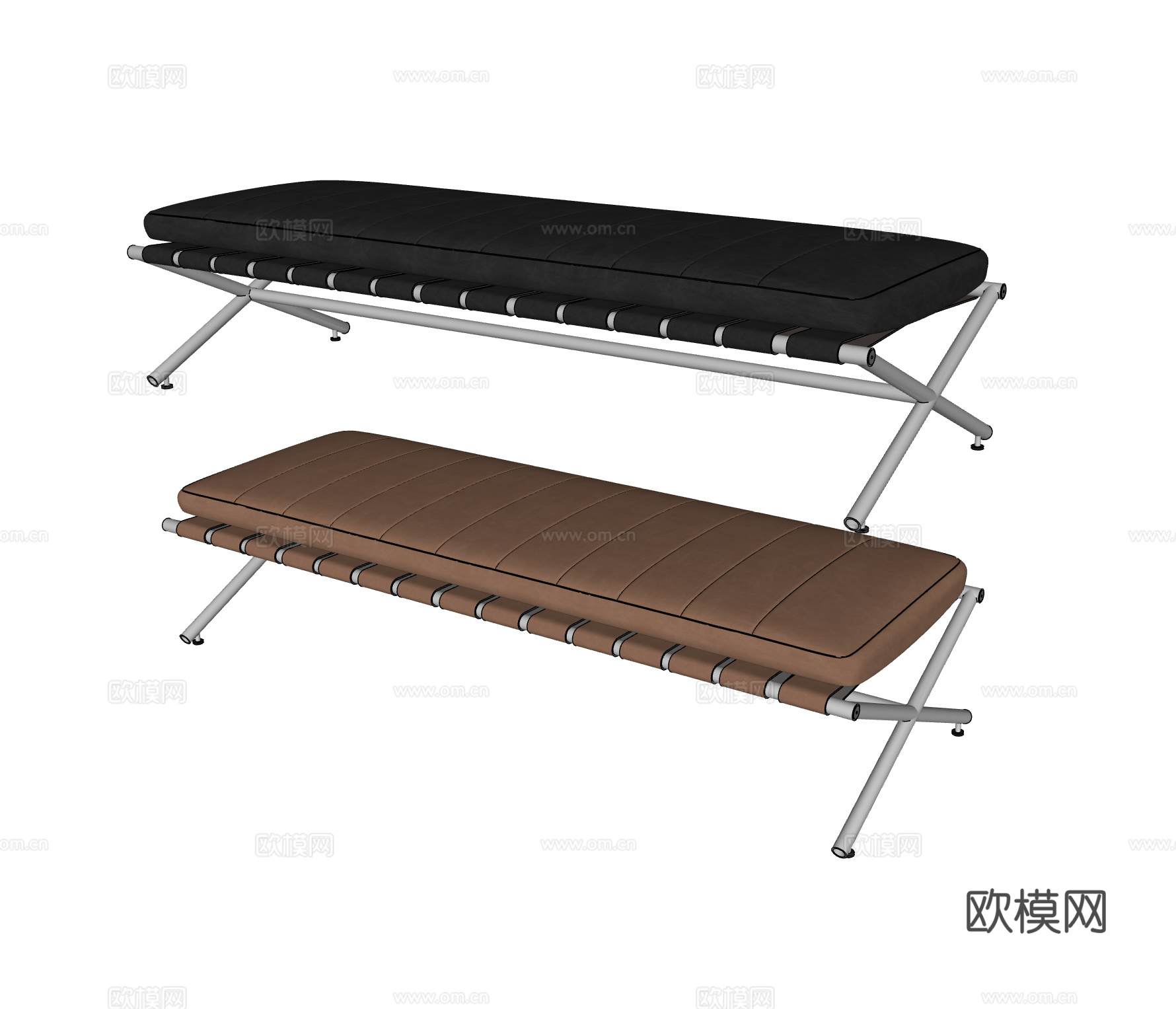 现代包豪斯皮革长凳su模型