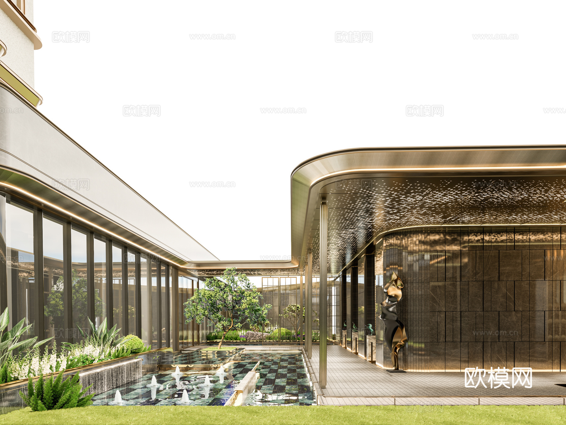 小区住宅大门入口 小区入户门 酒店式门楼 售楼处景观大门 喷su模型