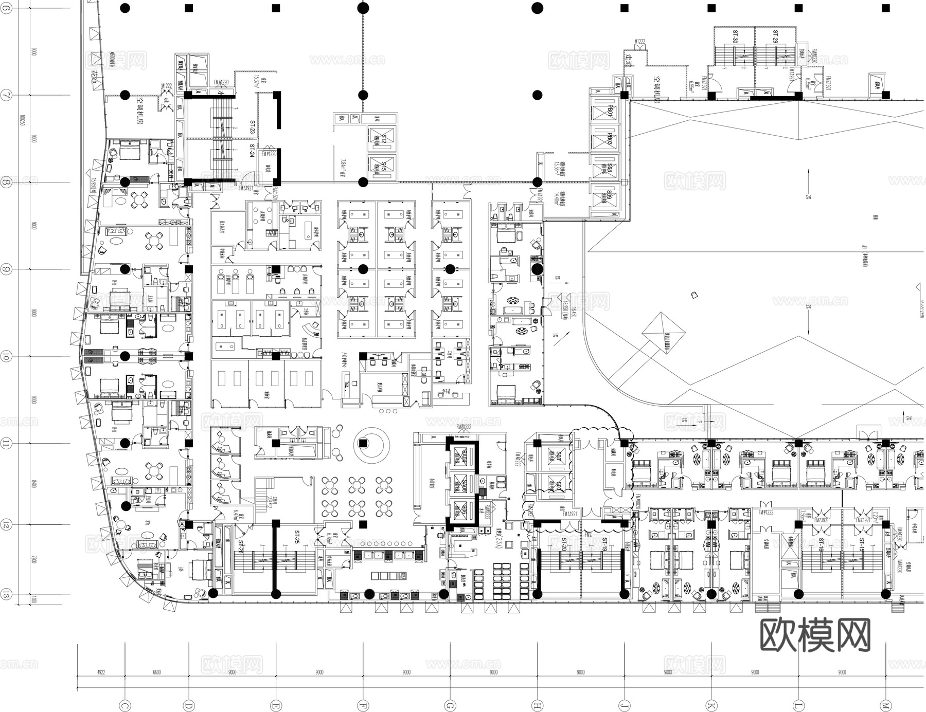 6套月子中心施工图cad施工图