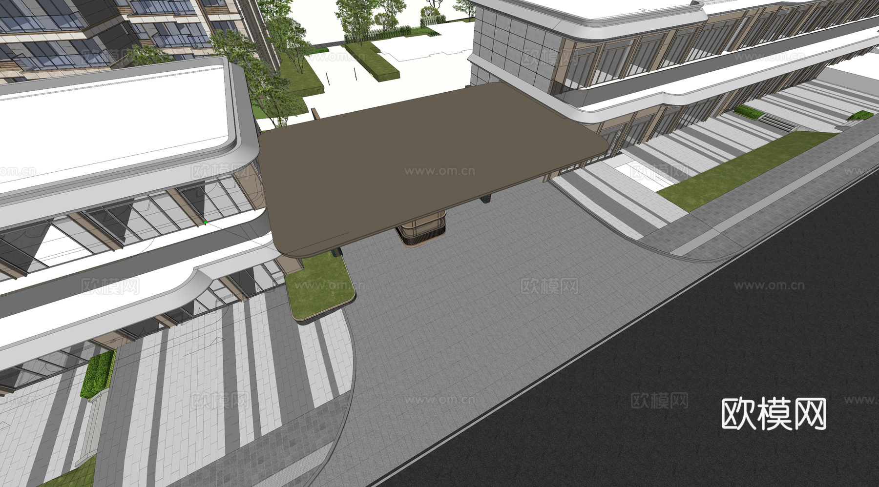 小区住宅大门入口 小区入户门 酒店式门楼 售楼处景观大门 门su模型