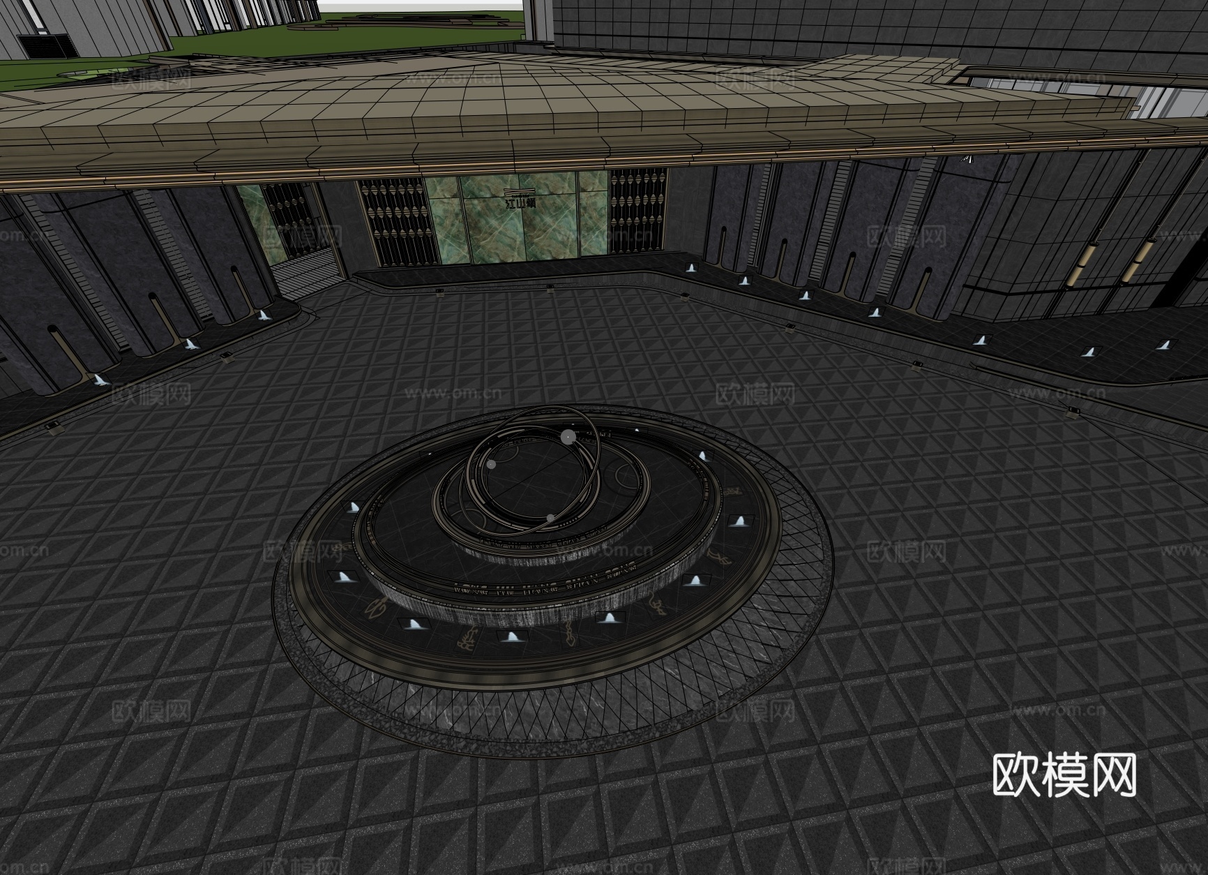 小区住宅大门入口 小区入户门 酒店式门楼 售楼处景观大门 喷su模型