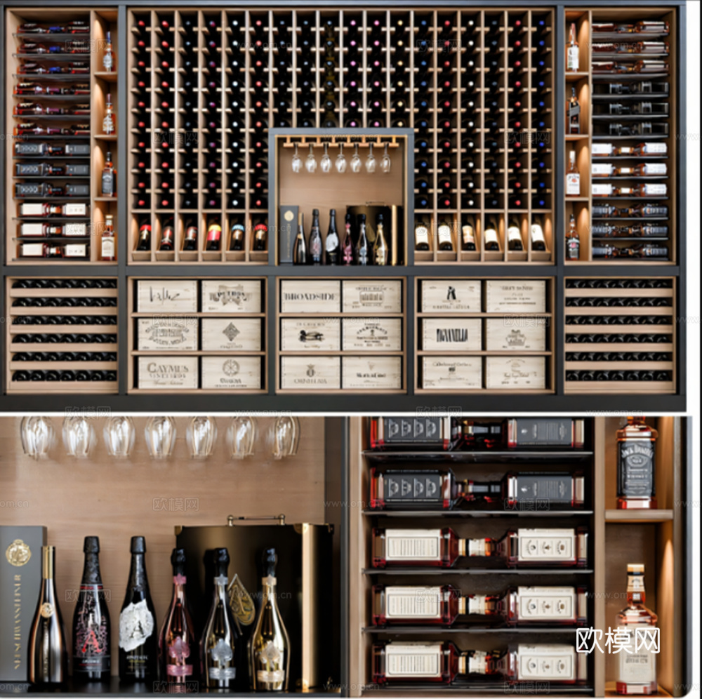 现代酒柜 红酒柜 酒瓶 酒窖酒柜i葡萄酒su模型