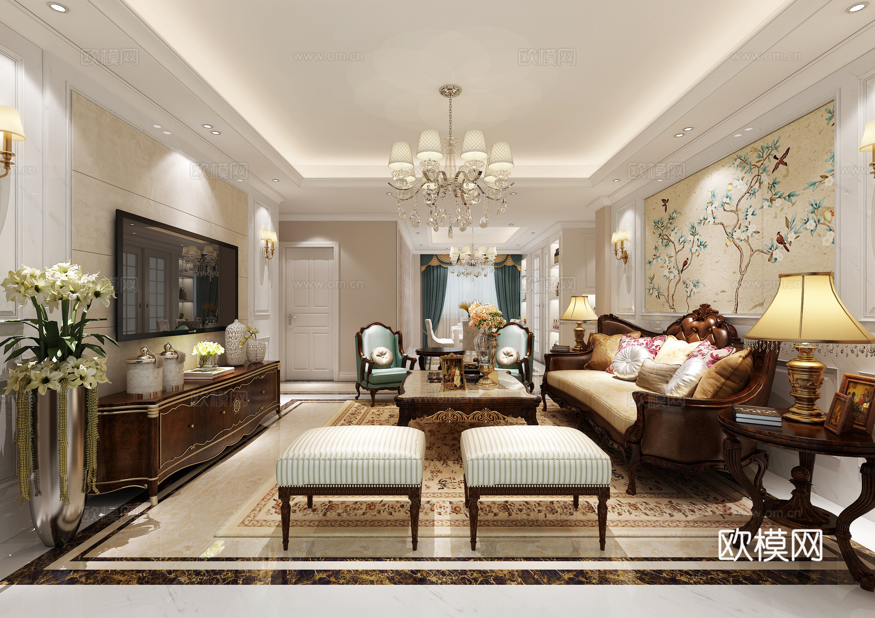 欧式古典现代欧式简欧客厅餐厅沙发3d模型下载