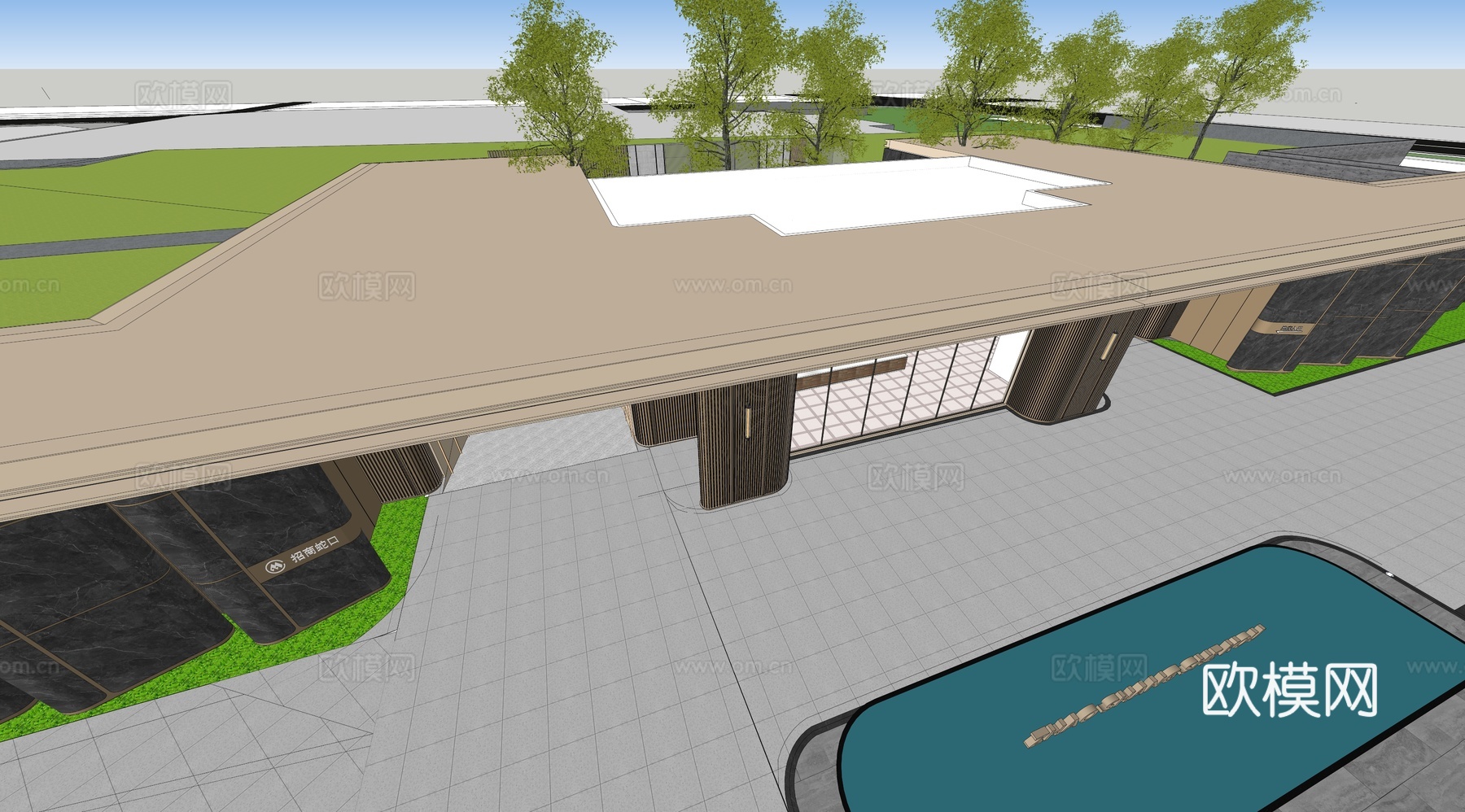 小区住宅大门入口 小区入户门 酒店式门楼 售楼处景观大门 喷su模型