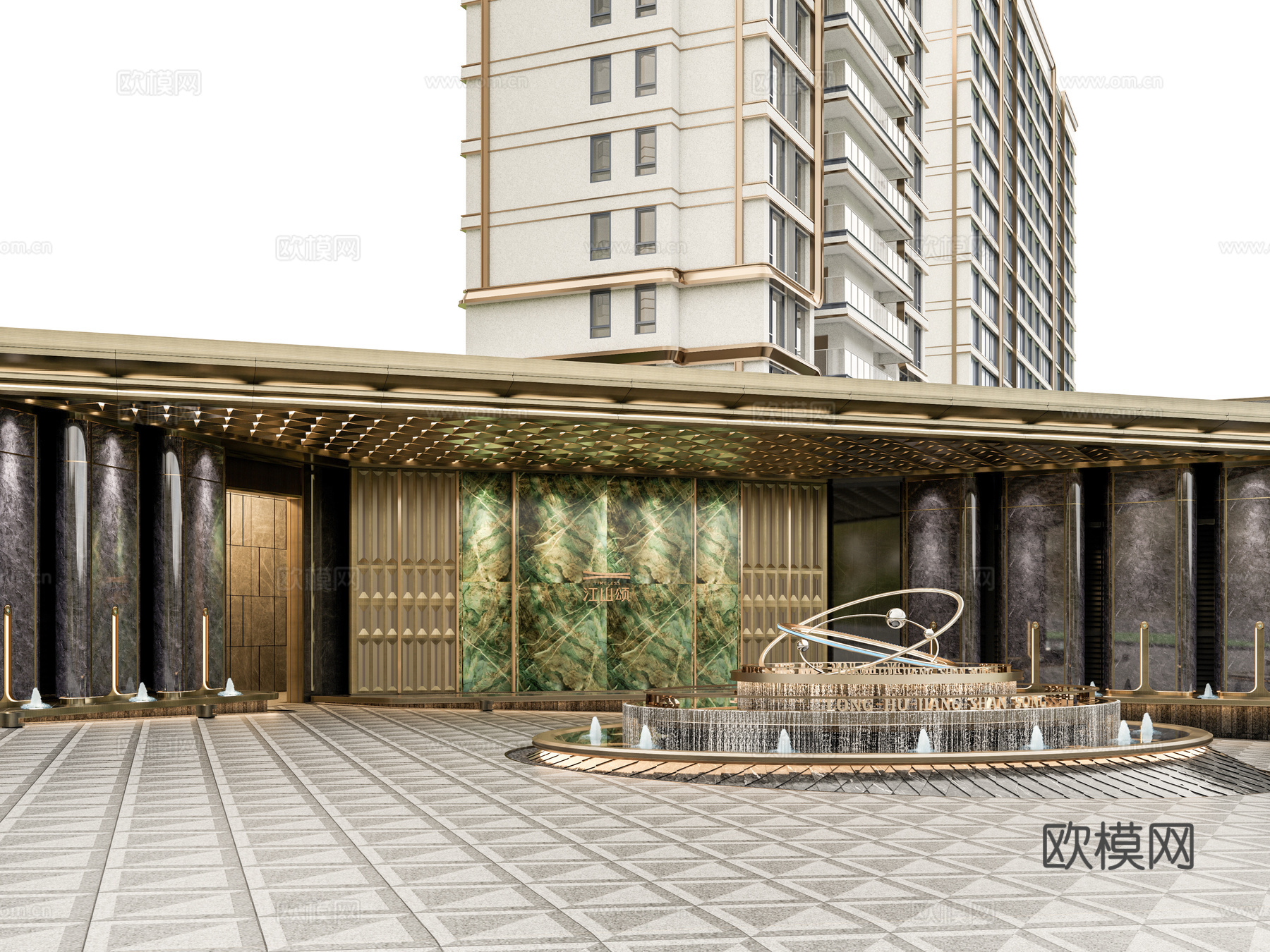 小区住宅大门入口 小区入户门 酒店式门楼 售楼处景观大门 喷su模型