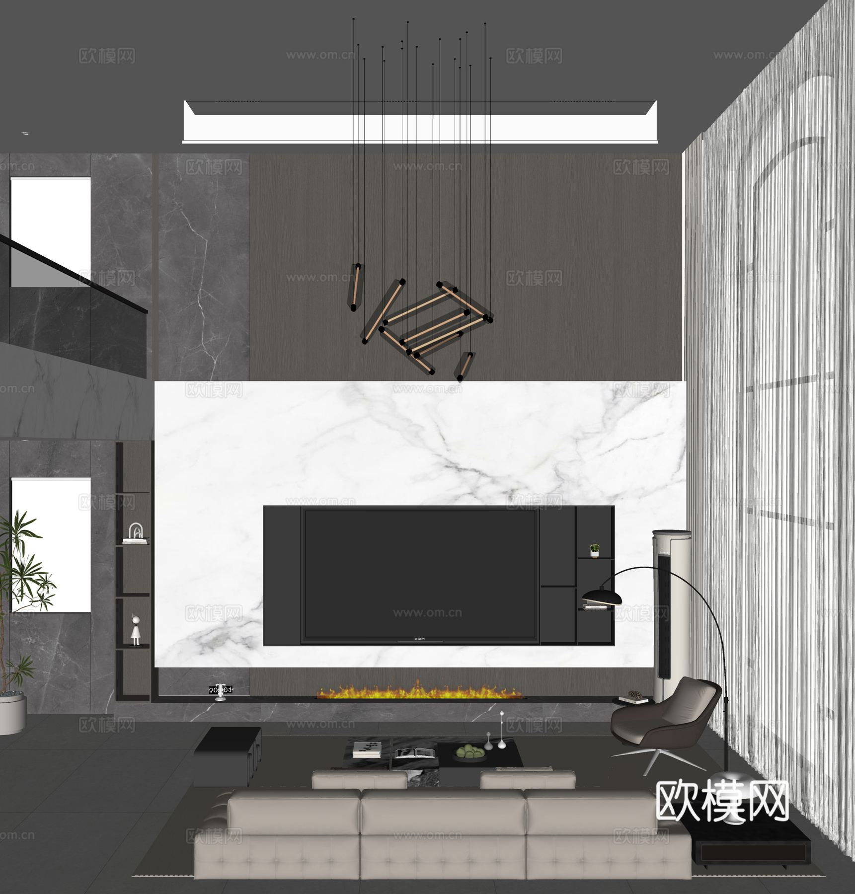 现代别墅客厅su模型