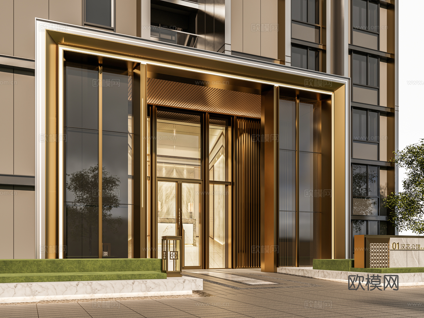 小区单元门入口 住宅楼大门入口 小区入户门 单元门 公司一楼su模型