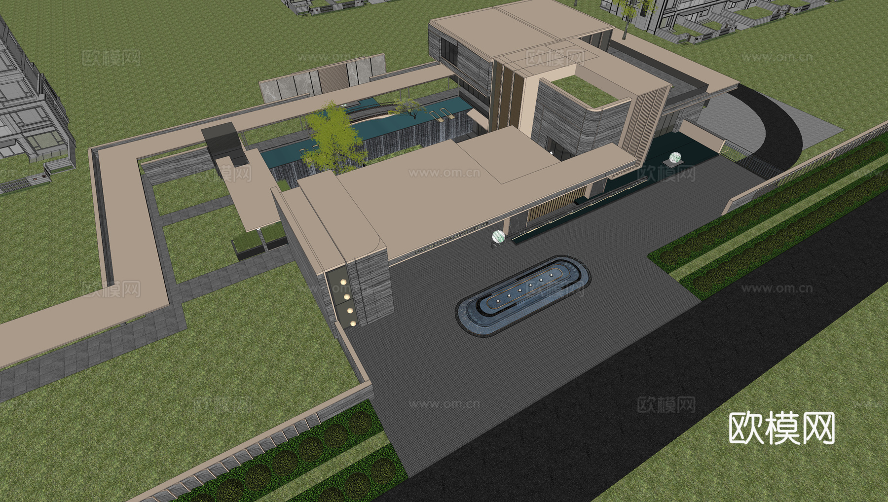 小区住宅大门入口 小区入户门 酒店式门楼 售楼处景观大门 喷su模型