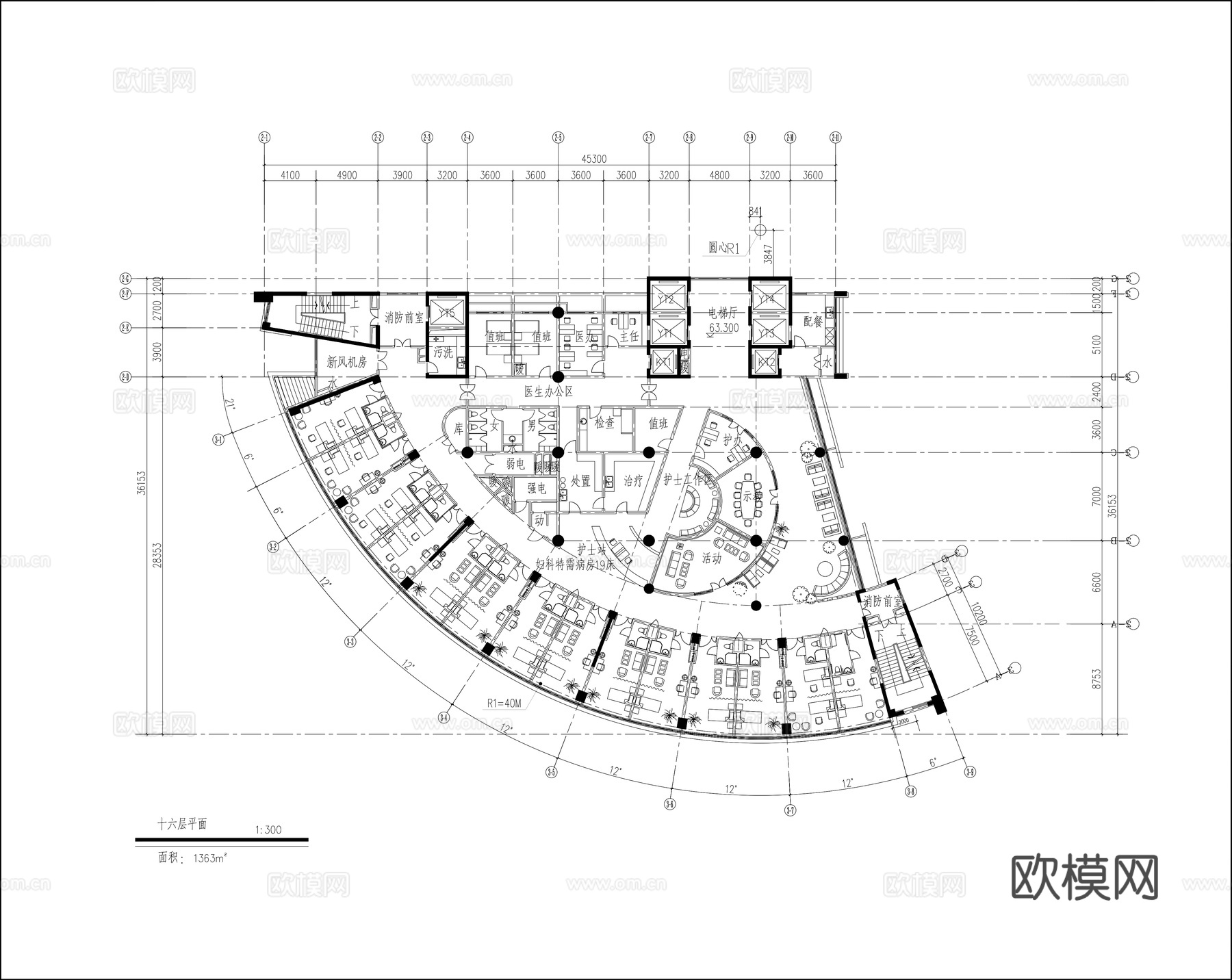 6套月子中心施工图cad施工图